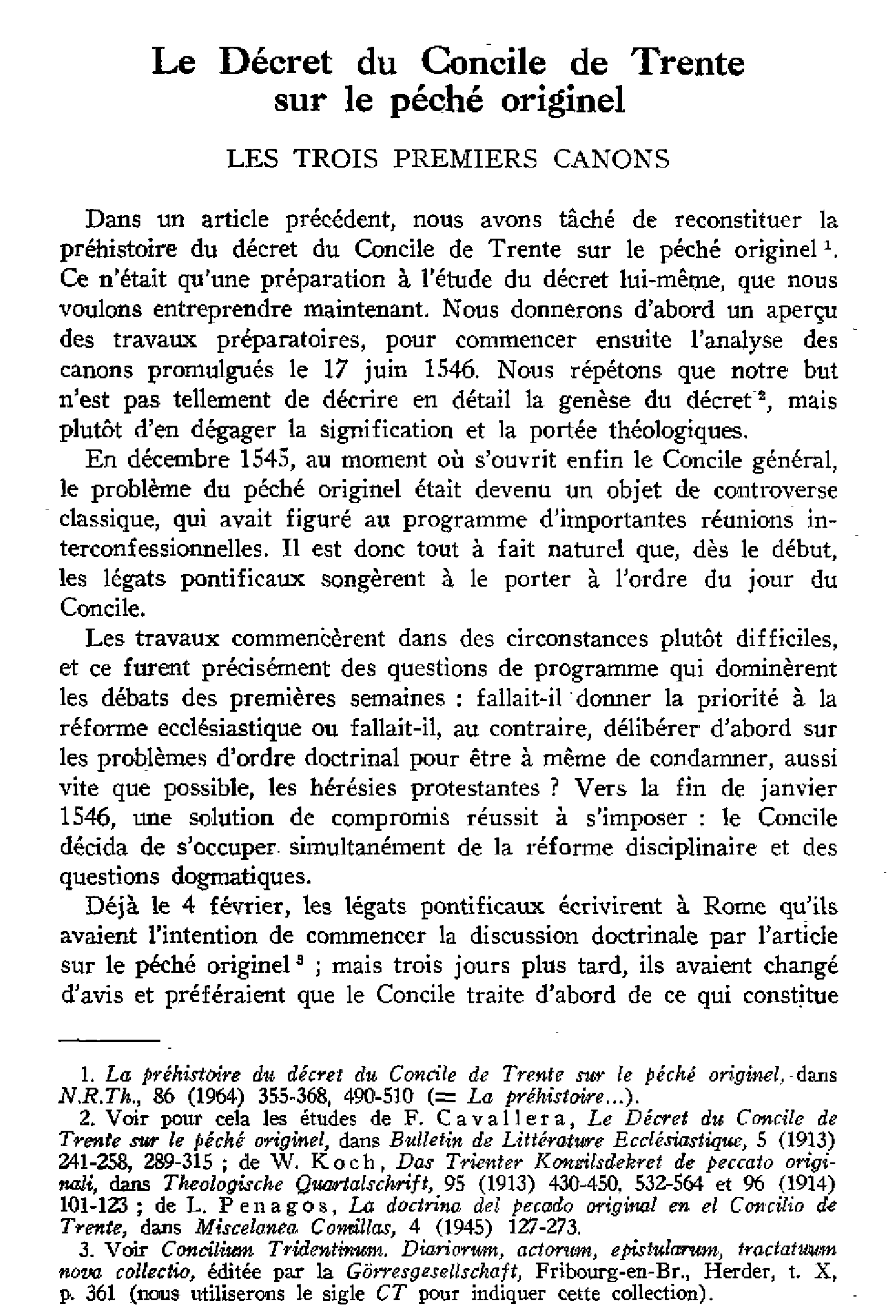 Le Décret du Concile de Trente sur le péché originel. les trois premiers canons