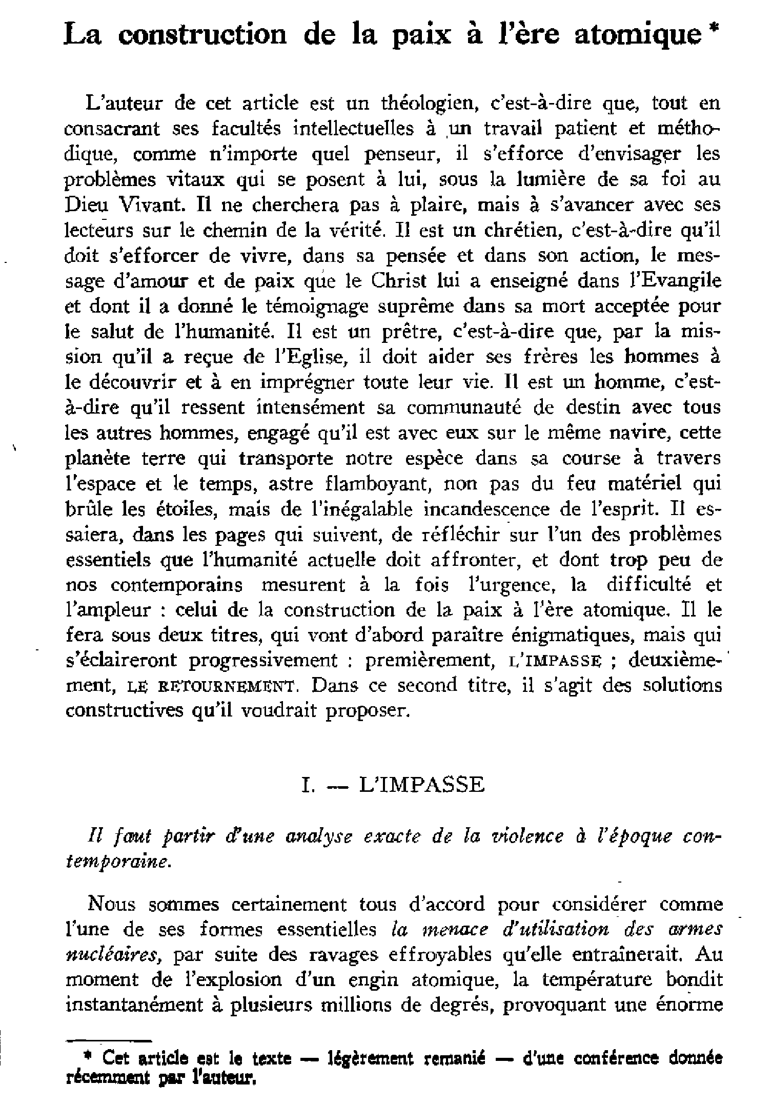 La construction de la paix à l'ère atomique