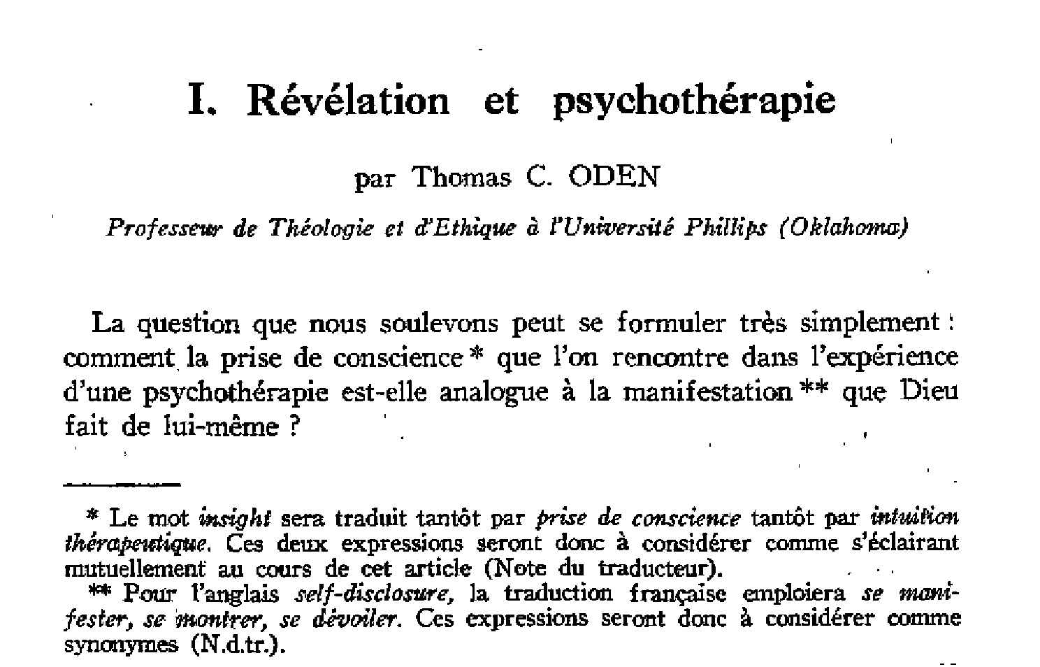 Révélation et psychothérapie