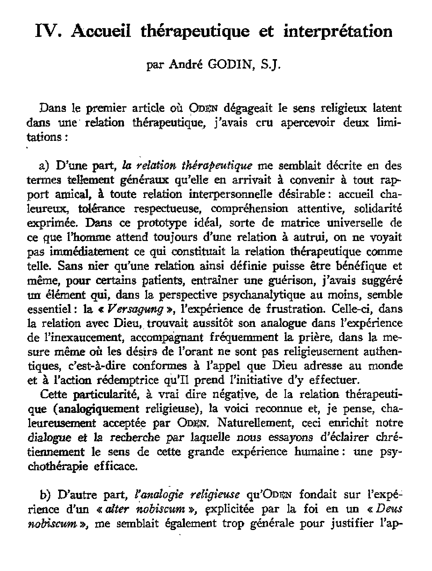 Accueil thérapeutique et interprétation