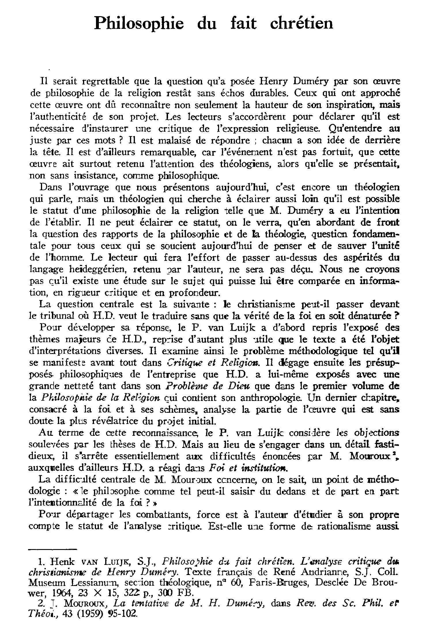 Philosophie du fait chrétien