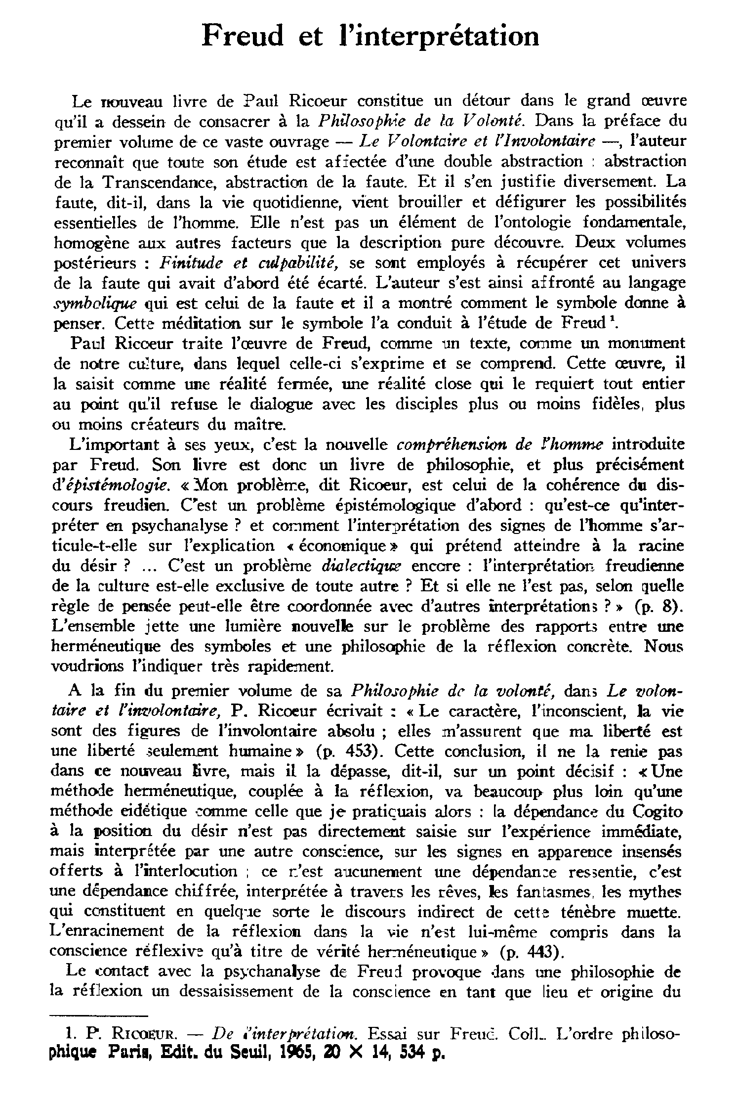 Freud et l'interprétation