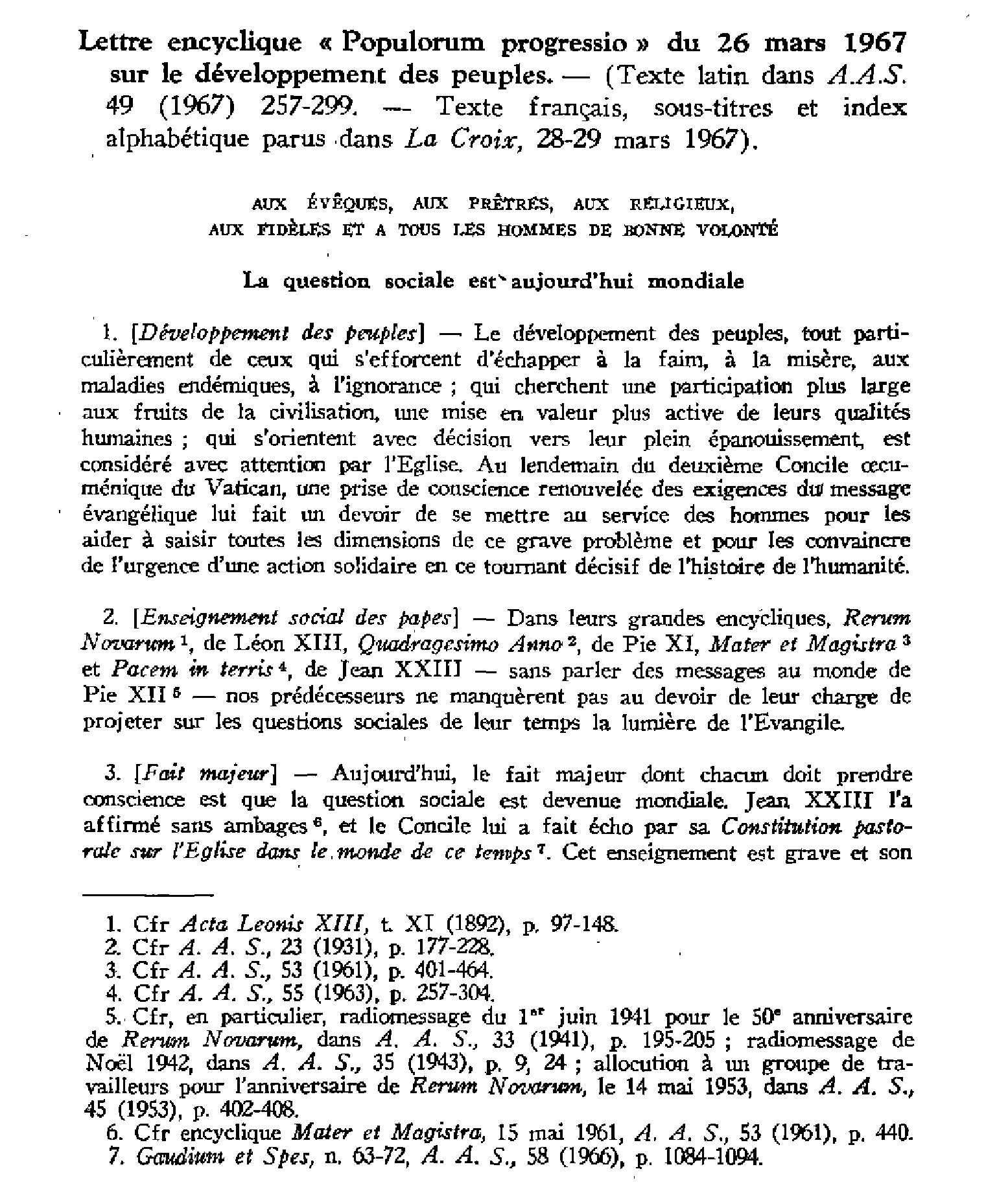 Lettre encyclique Populorum progressio du 26 amrs 1967 sur le développement des peuples