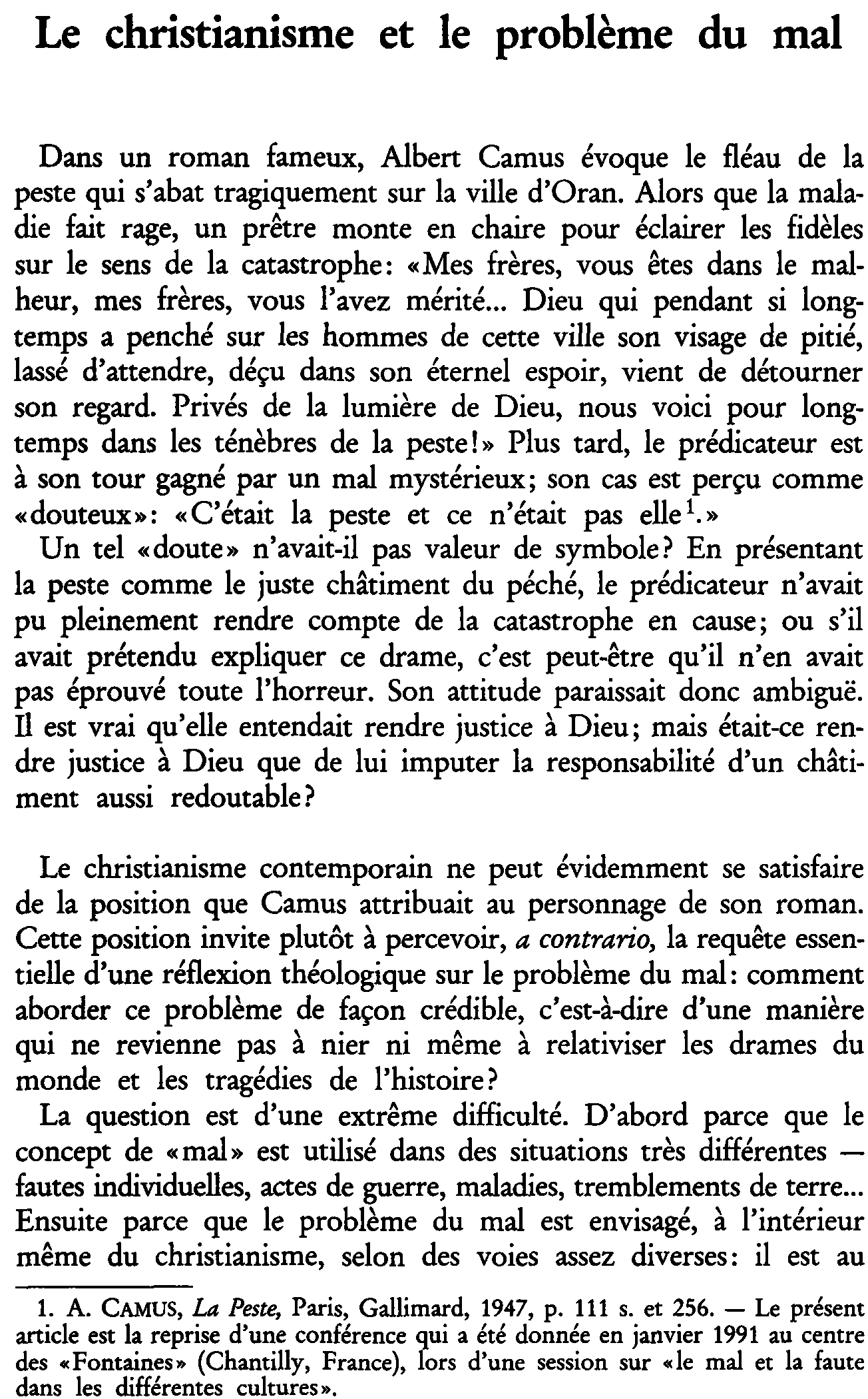 Le christianisme et le problème du mal