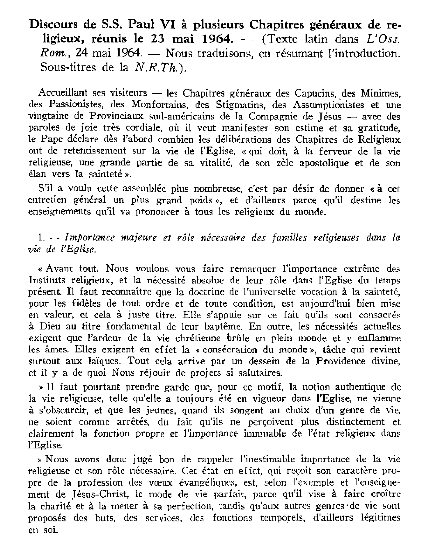Allocution aux Cardinaux (23 juin 1964)