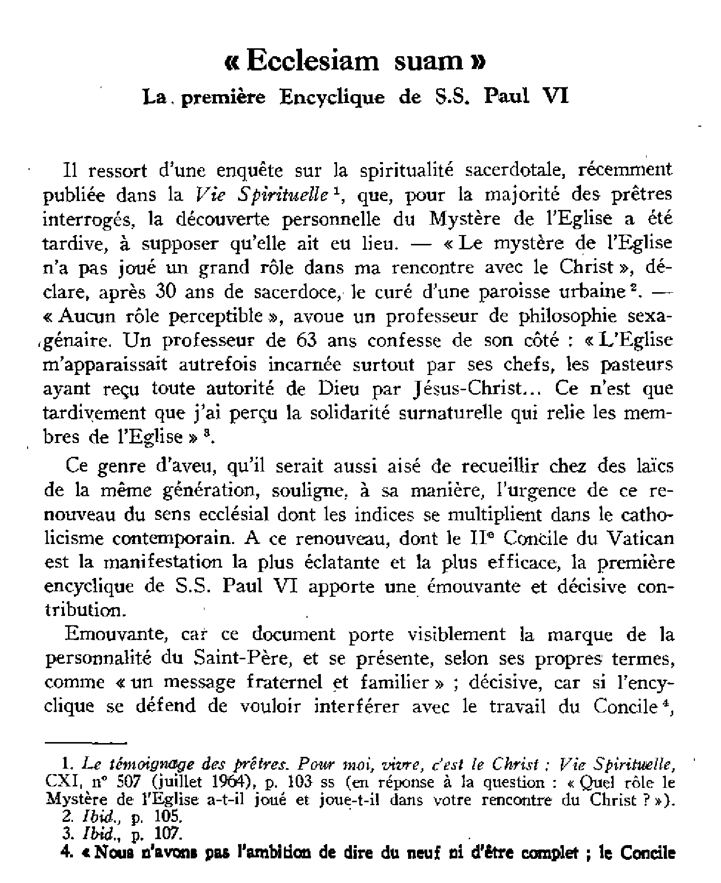 Ecclesiam suam. La première encyclique de SS Paul VI