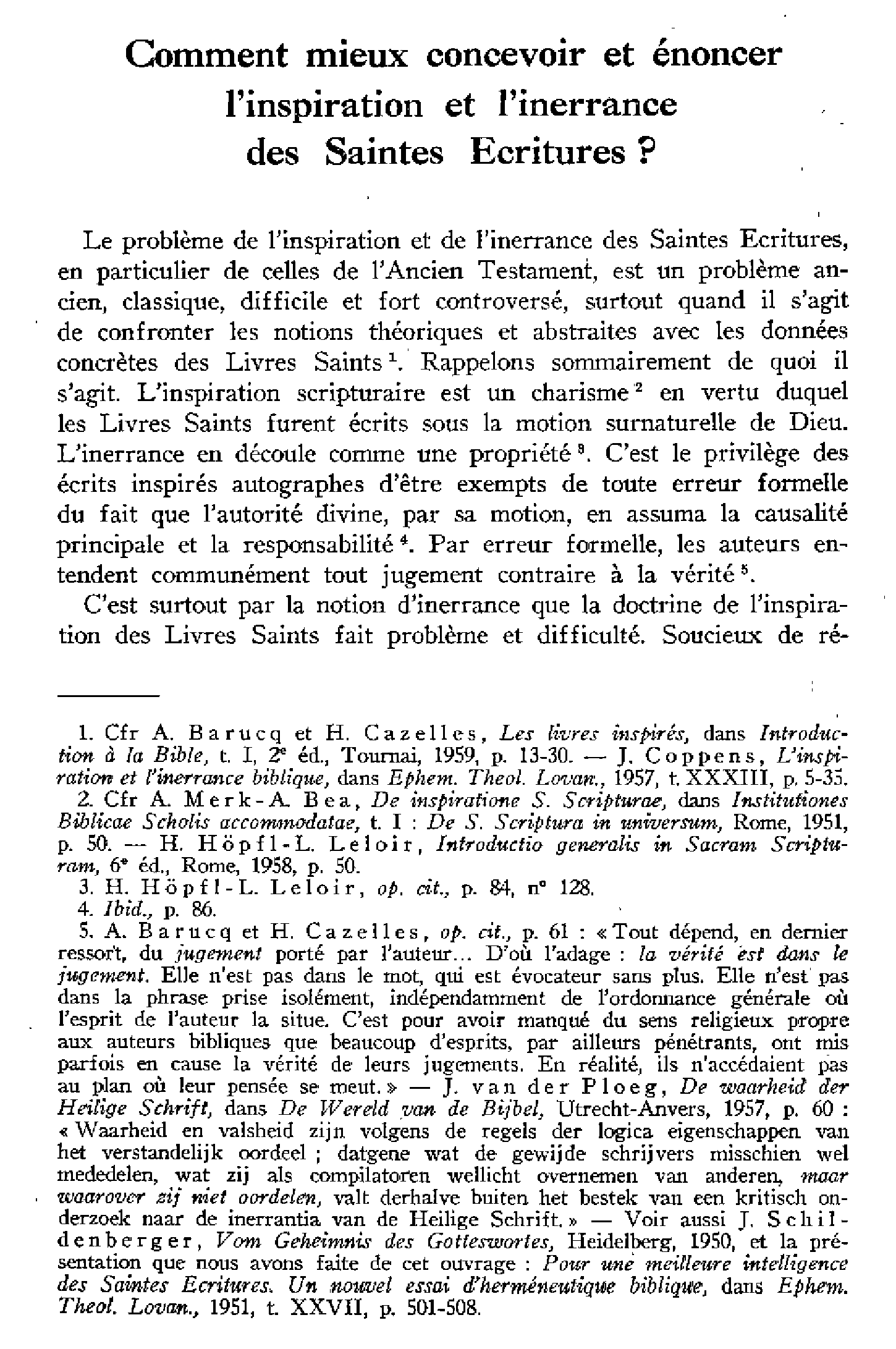 Comment mieux concevoir et énoncer l'inspiration et l'inerrance des Saintes Écritures