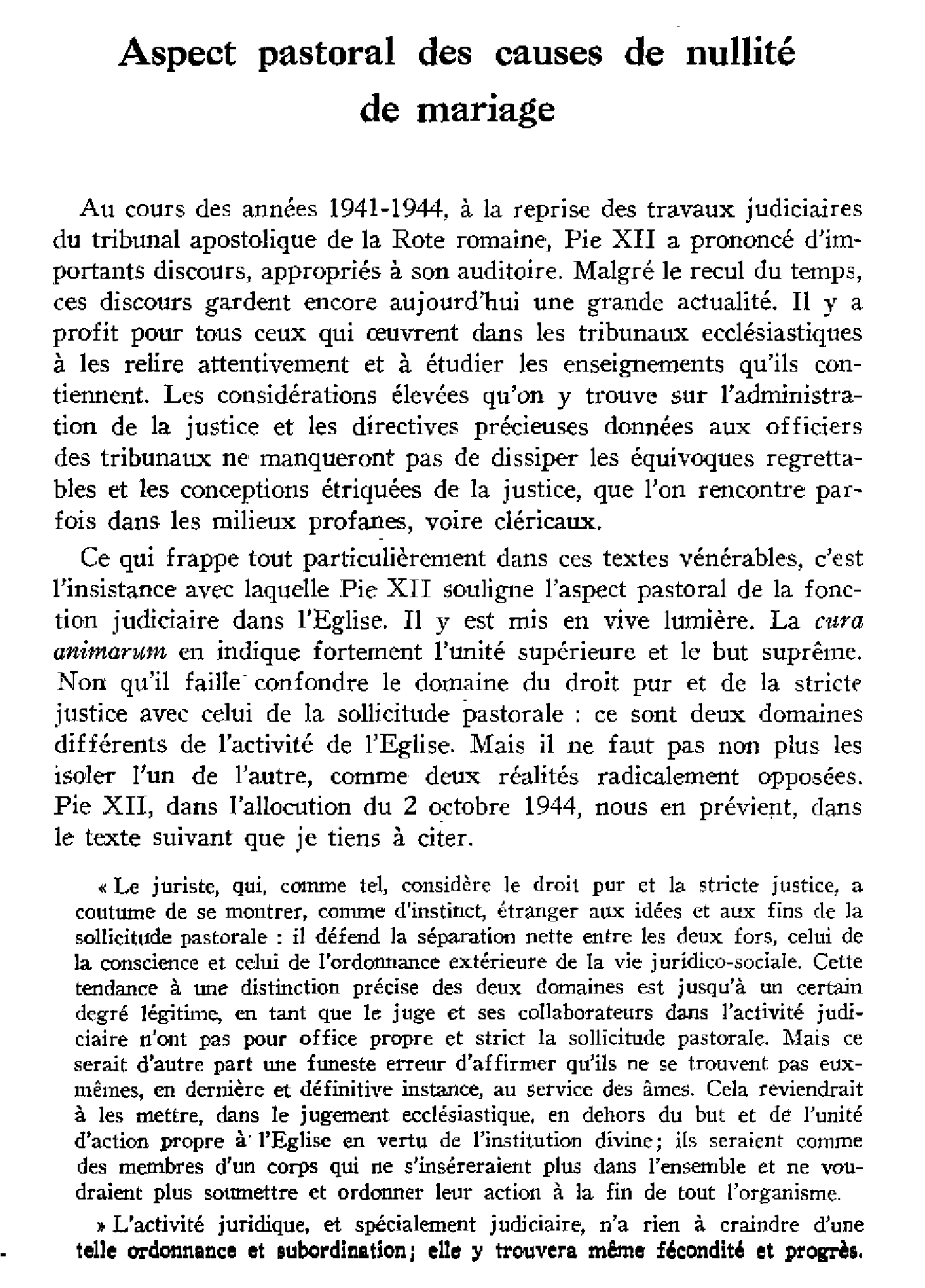 Aspect pastoral des causes de nullité de mariage