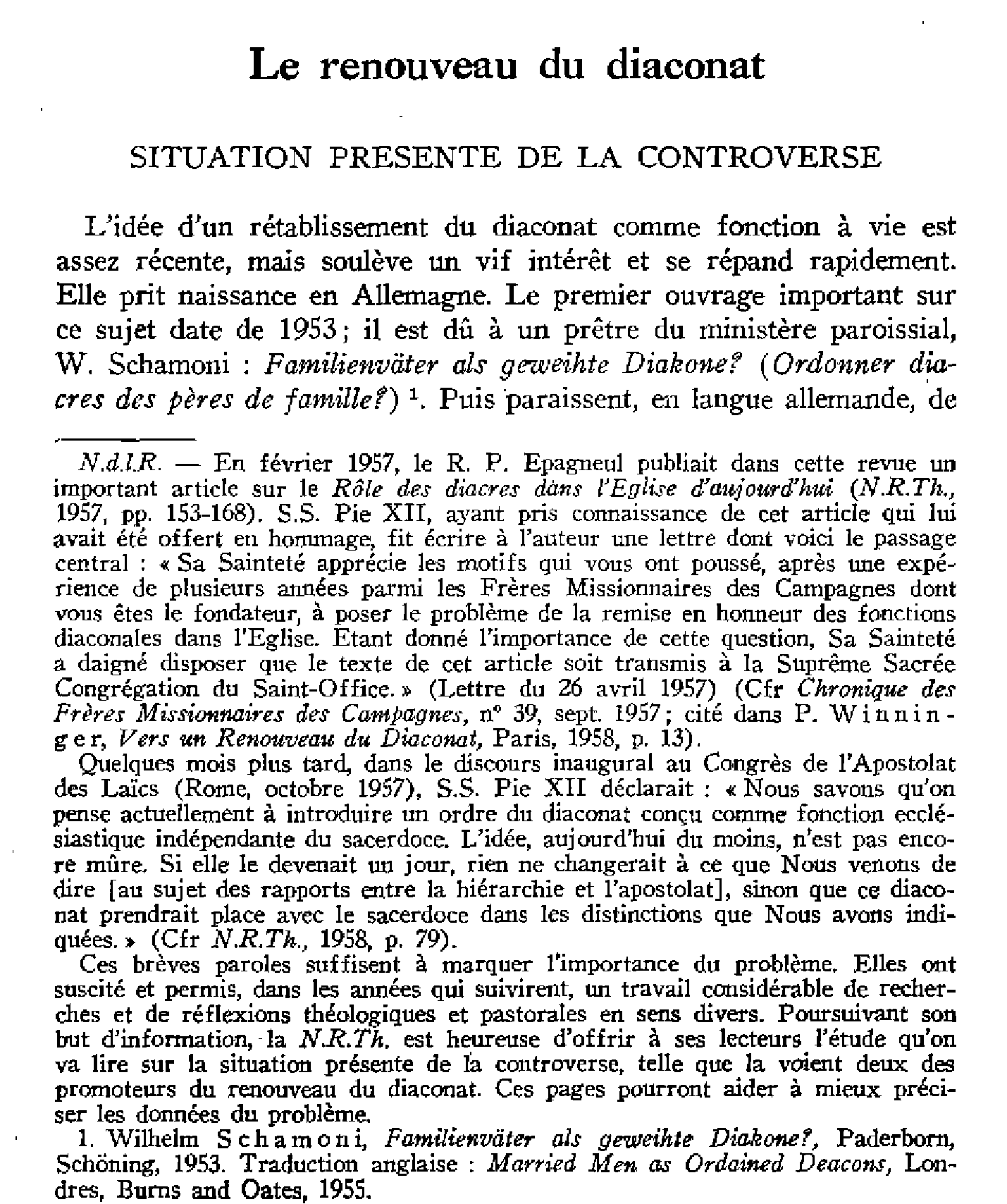 Le renouveau du diaconat