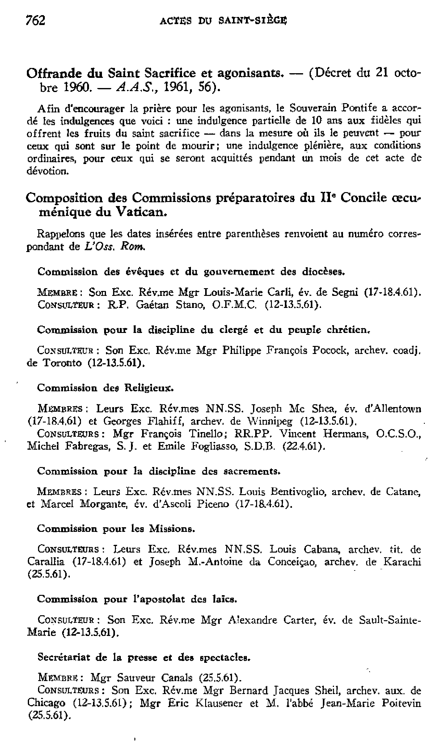 Instruction de la S. Congrégation des Rites du 14 fév. 1961 sur la révision des calendriers particuliers, ainsi que des propres des offices…