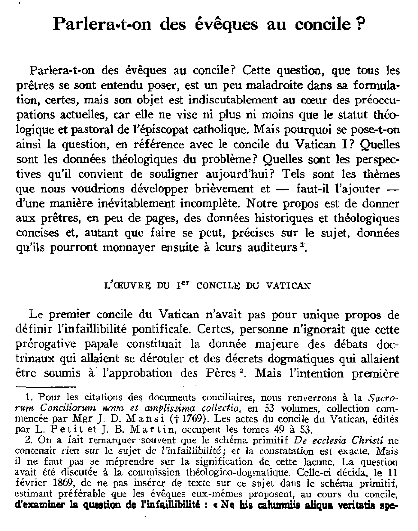 Parlera-t-on des évêques au concile?
