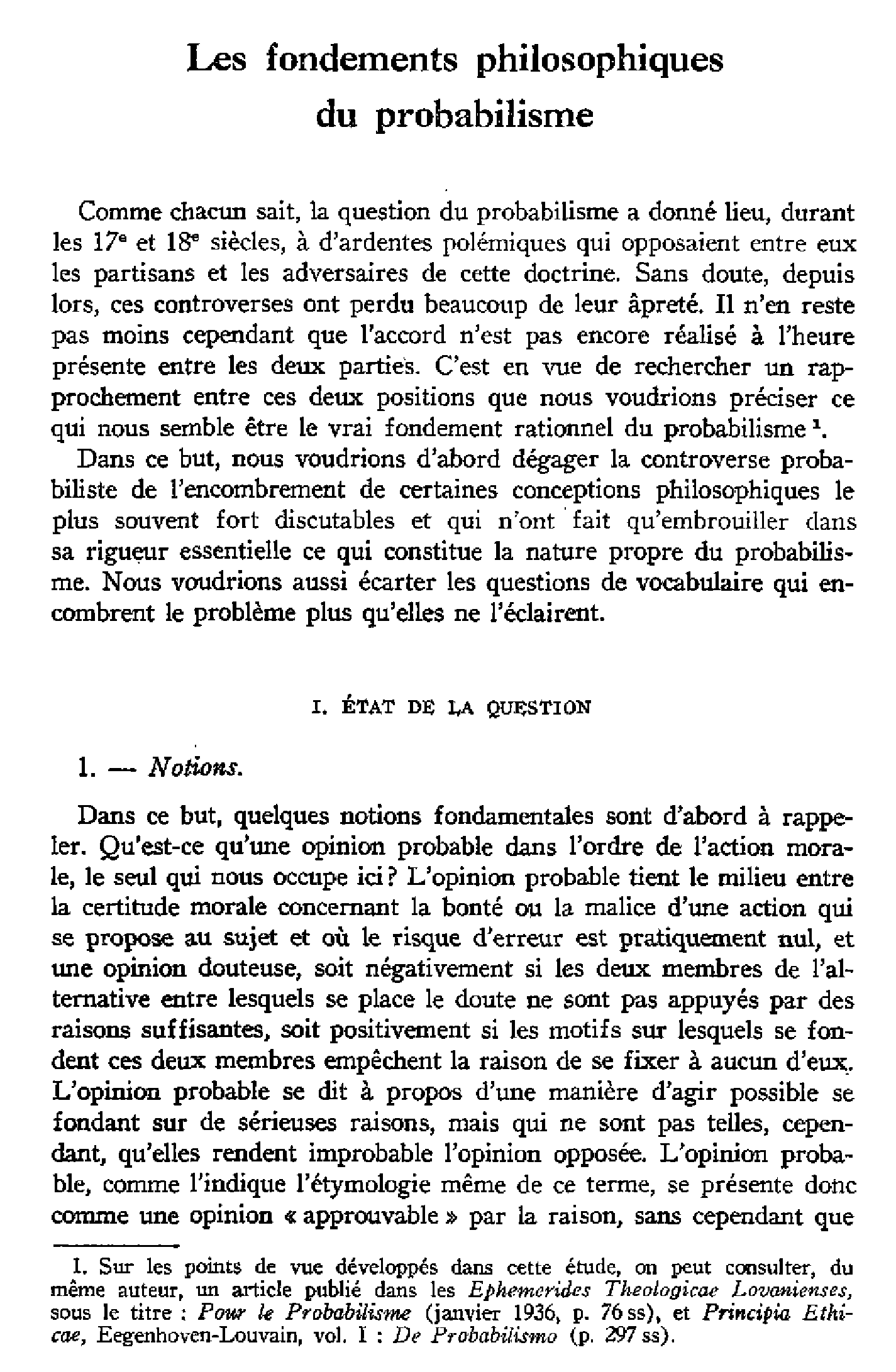 Les fondements philosophiques du probabilisme