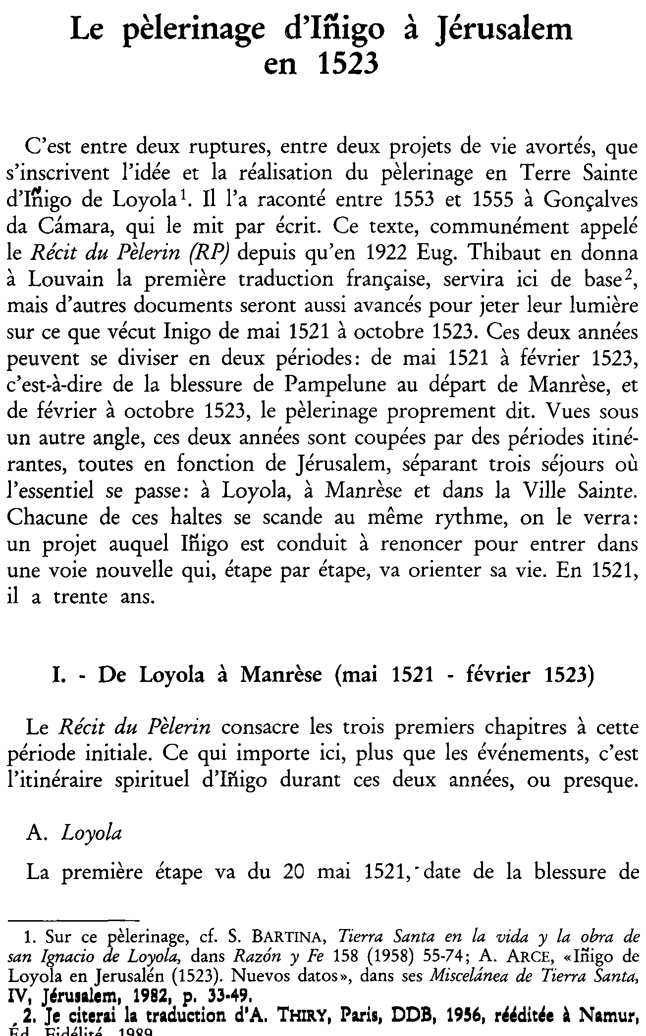 Le pèlerinage d'Inigo à  Jérusalem en 1523