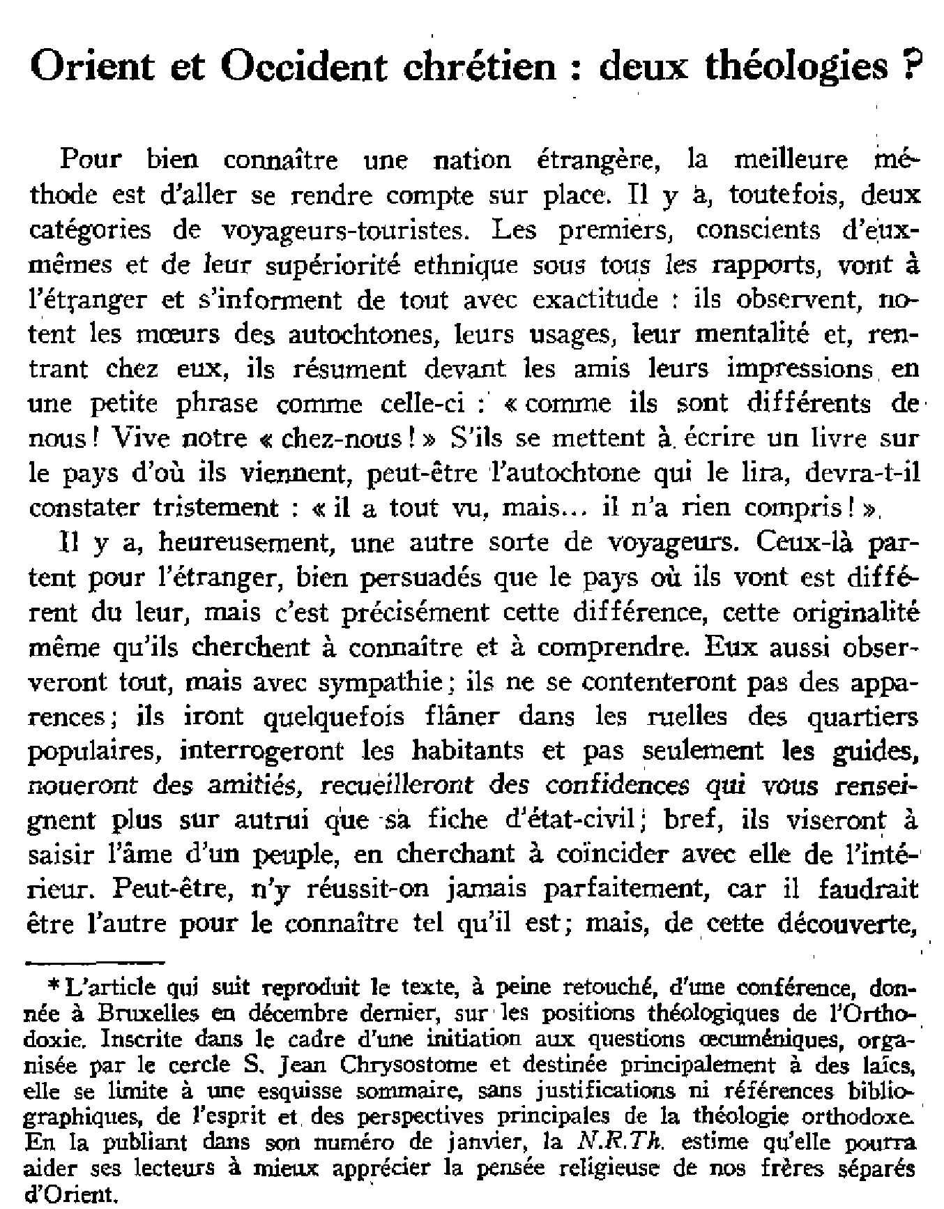 Orient et Occident chrétien: deux théologies?
