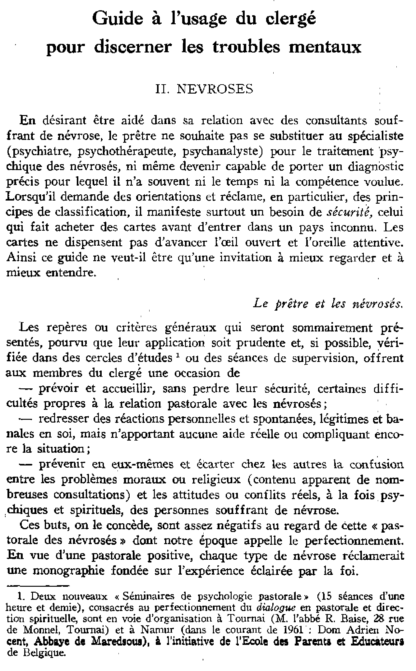Guide à l'usage du clergé pour discerner les troubles mentaux (II)
