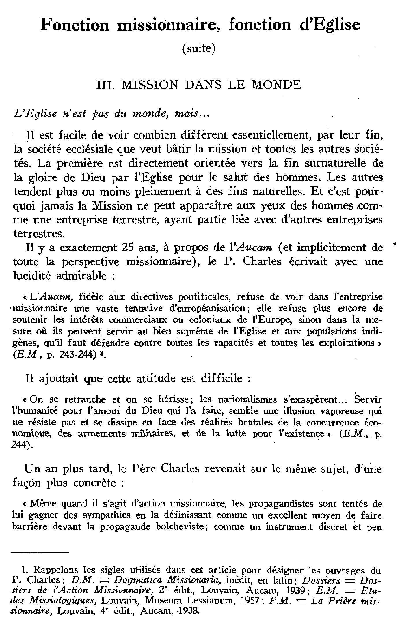 Fonction missionnaire, fonction d'Église (II)
