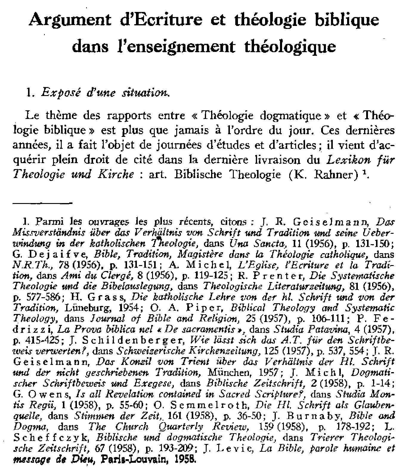 Argument d'Écriture et théologie biblique dans l'enseignement théologique