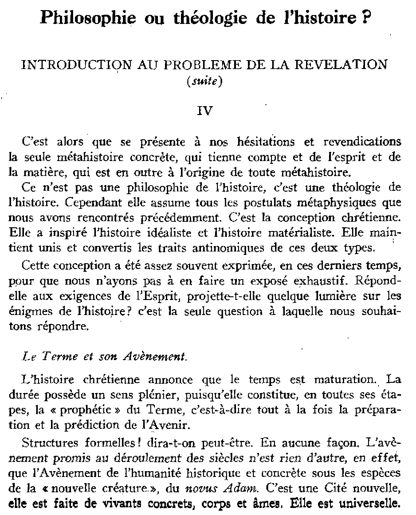Philosophie ou théologie de l'histoire? (II)