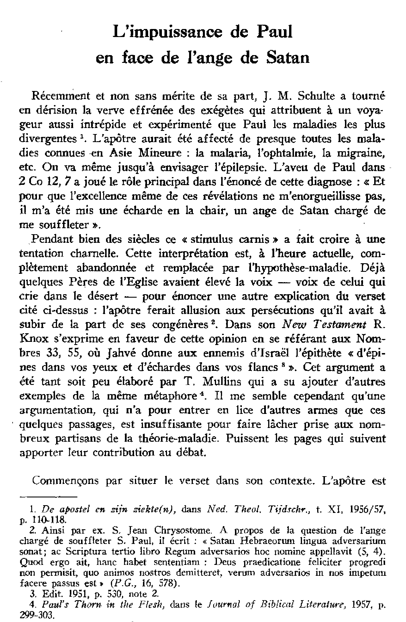 L'impuissance de Paul en face de l'ange de Satan