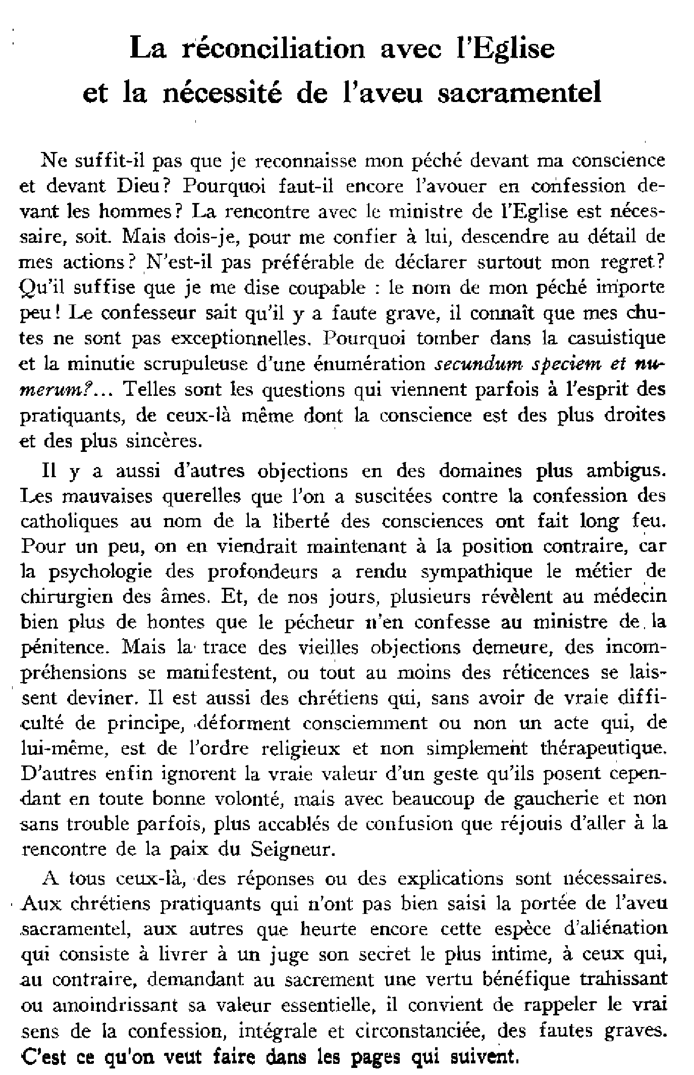 La réconciliation avec l'Église et la nécessité de l'aveu sacramentel