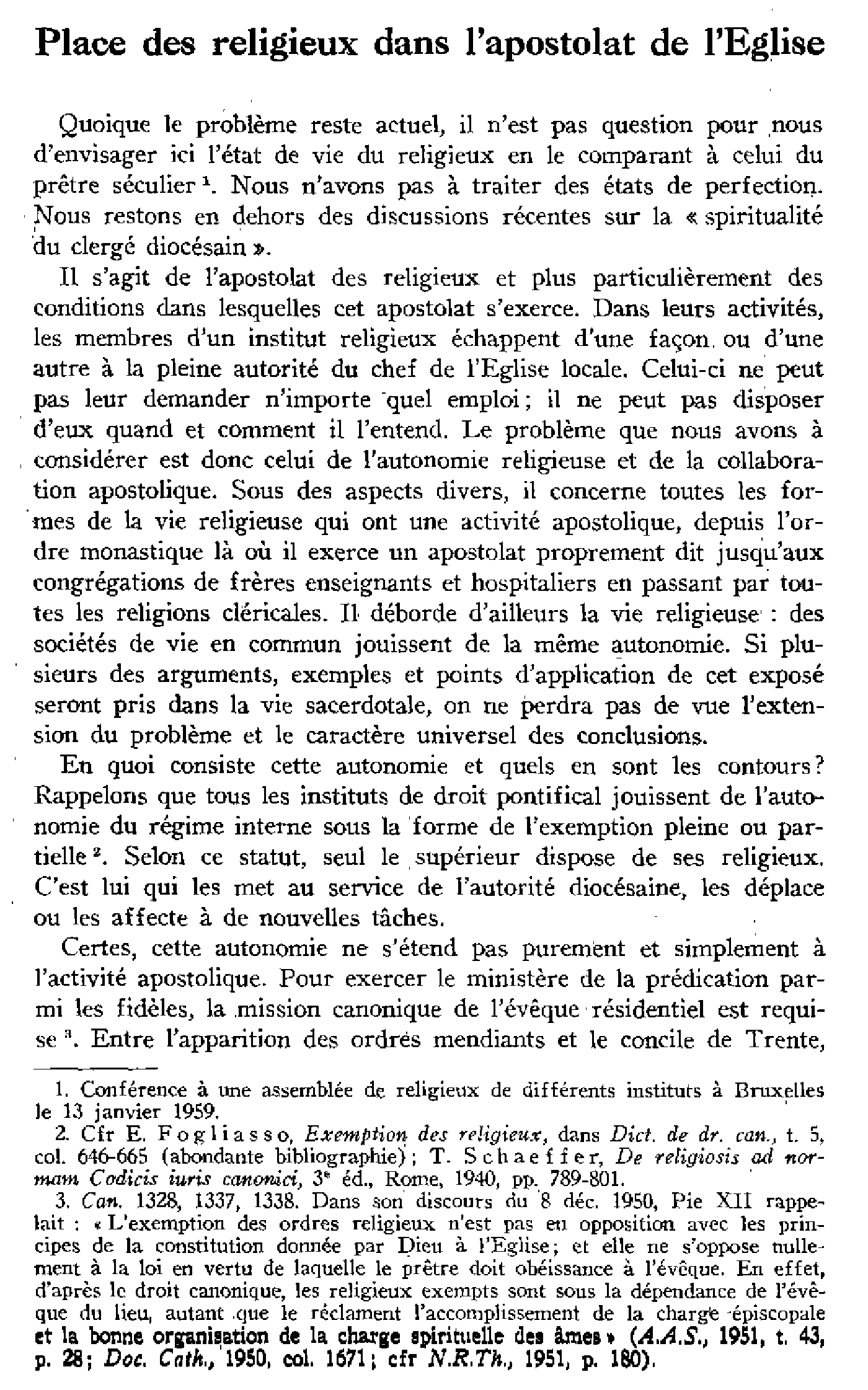 Place des religieux dans l'apostolat de l'Église