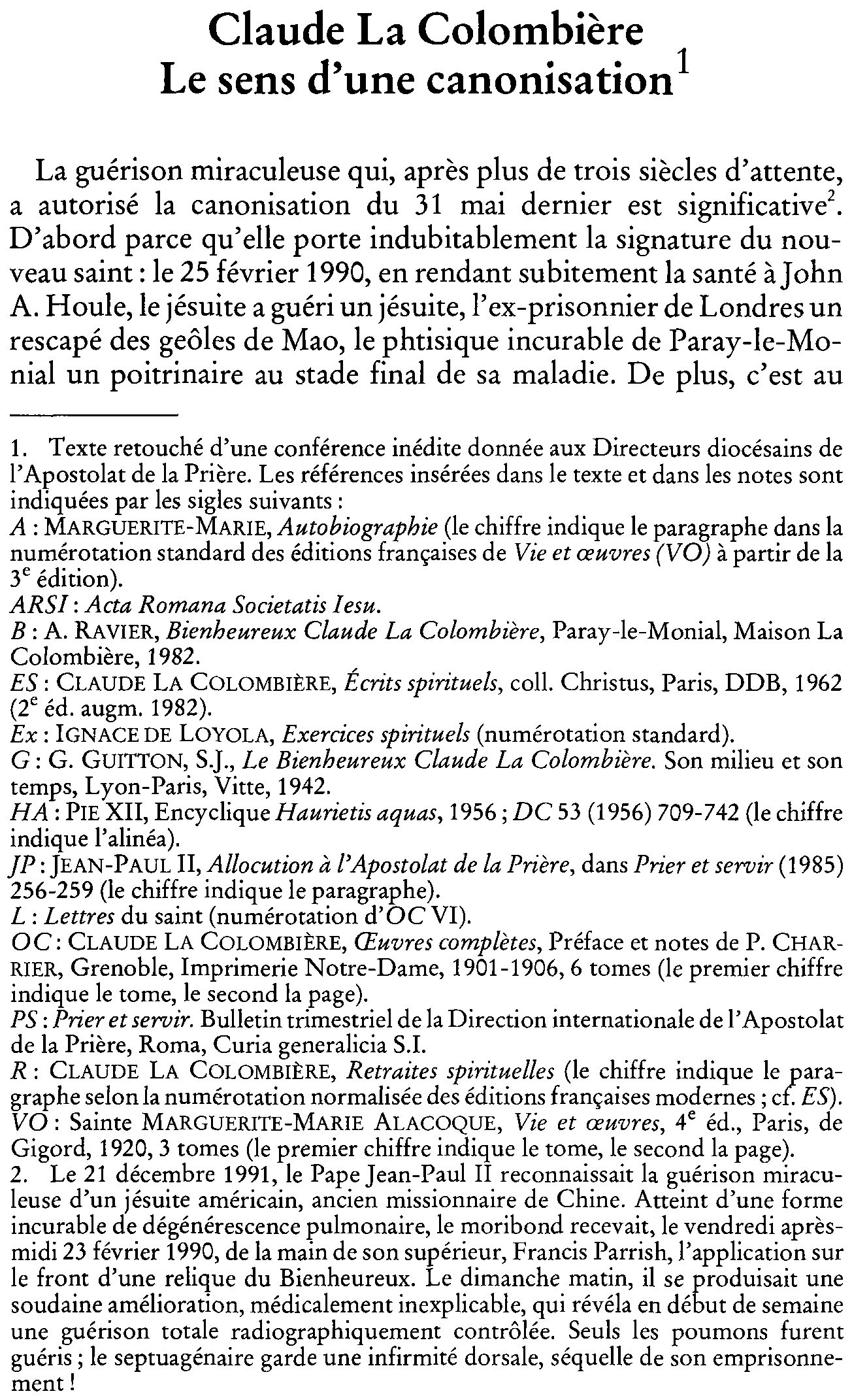 Claude La Colombière. Le sens d'une canonisation