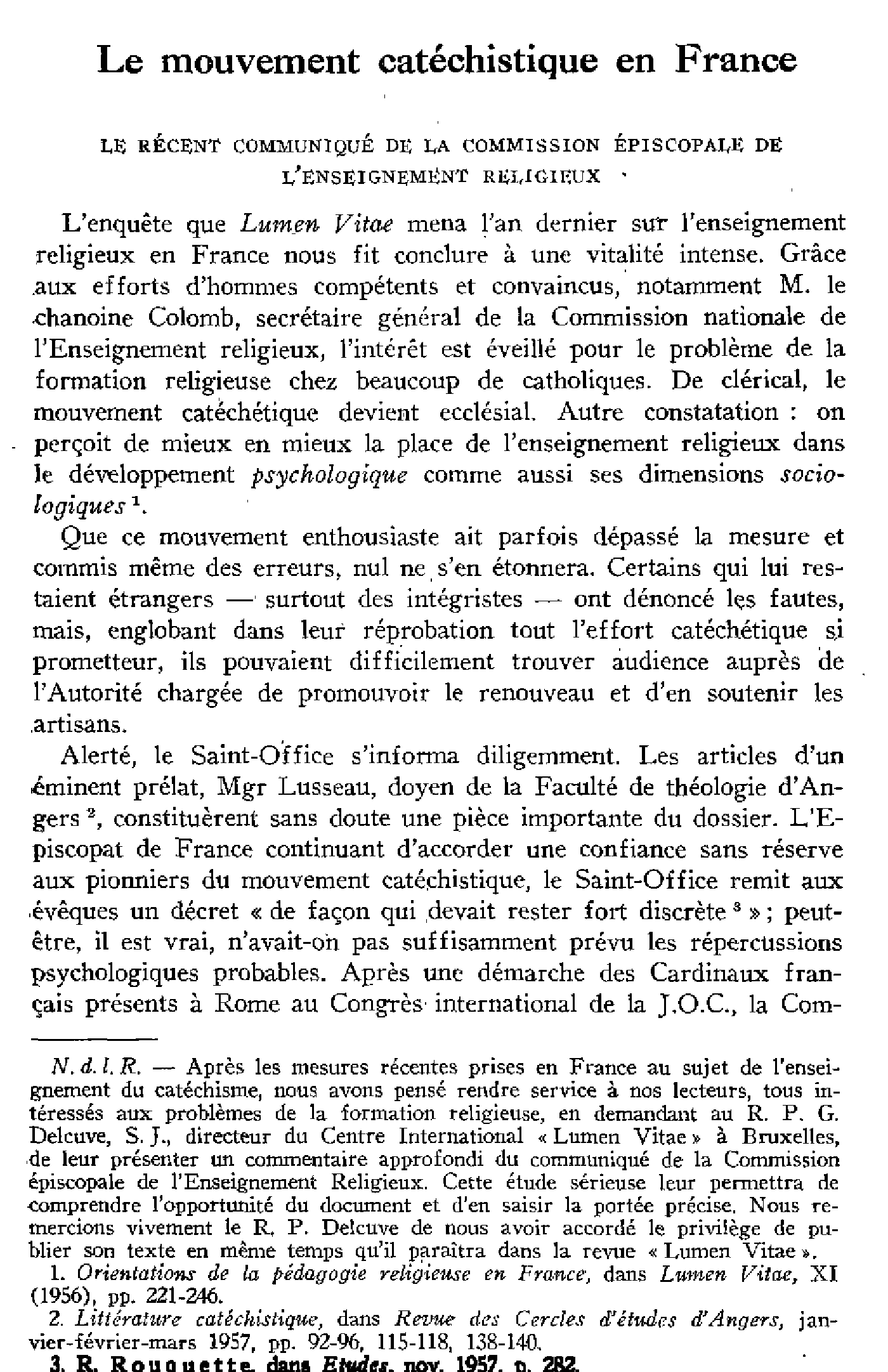 Le mouvement catéchistique en France