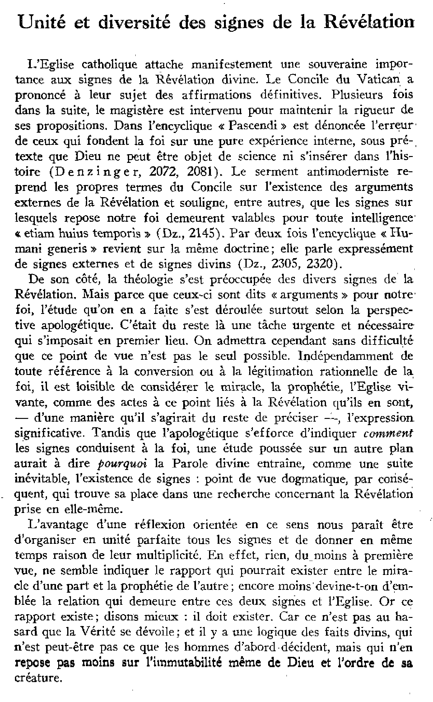 Unité et diversité des signes de la Révélation