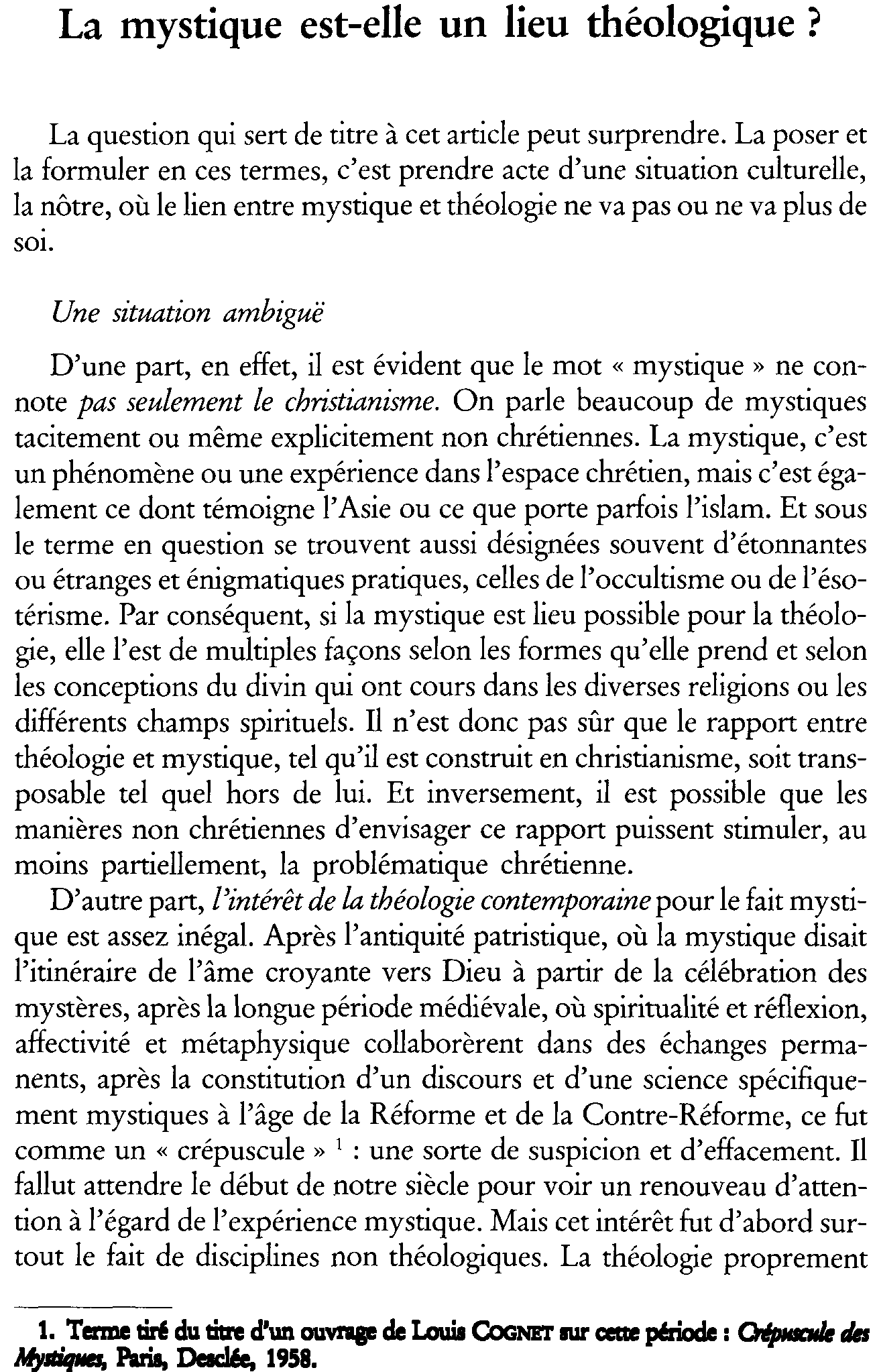 La mystique est-elle un lieu théologique?