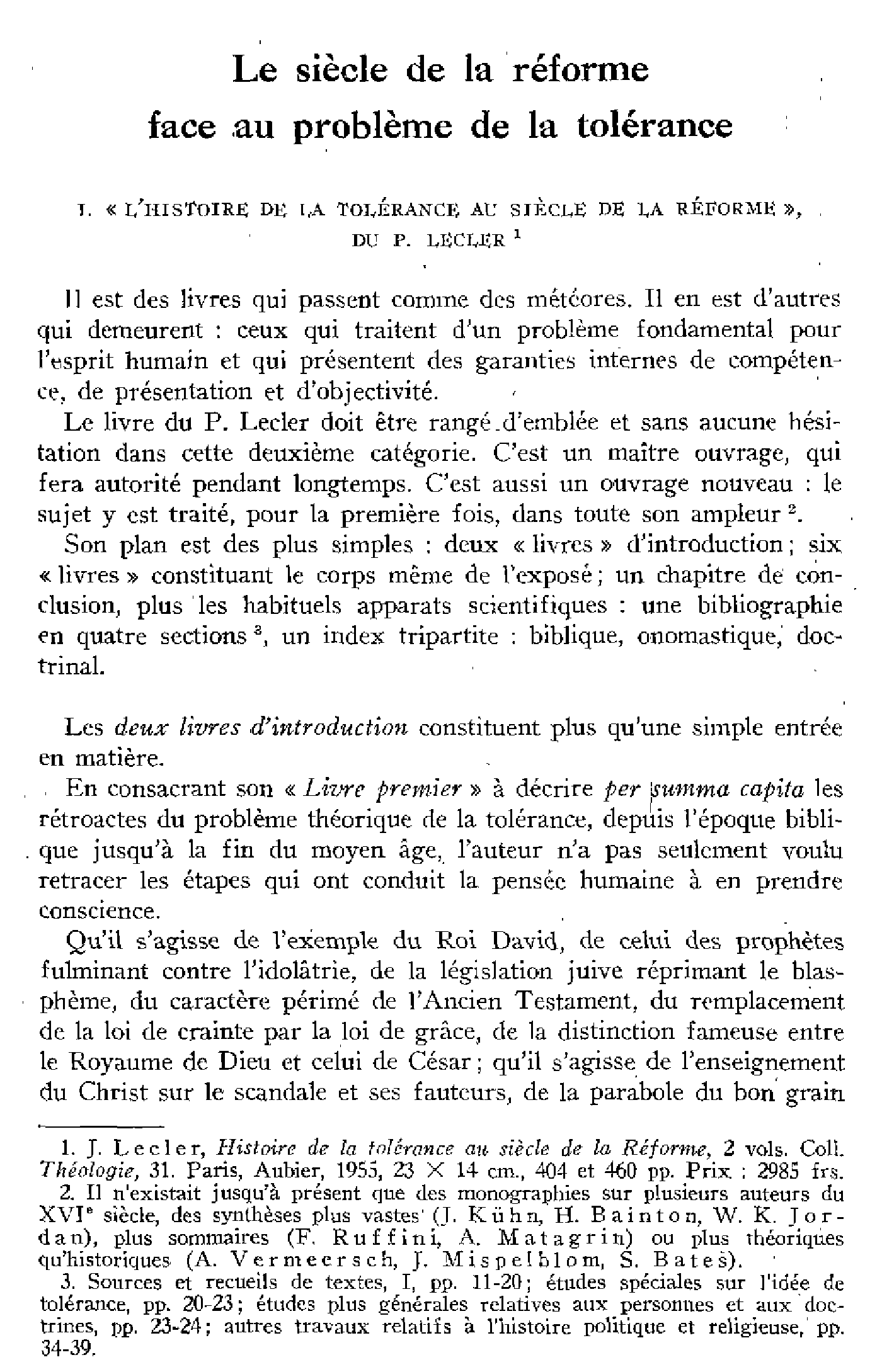 Le siècle de la réforme face au problème de la tolérance