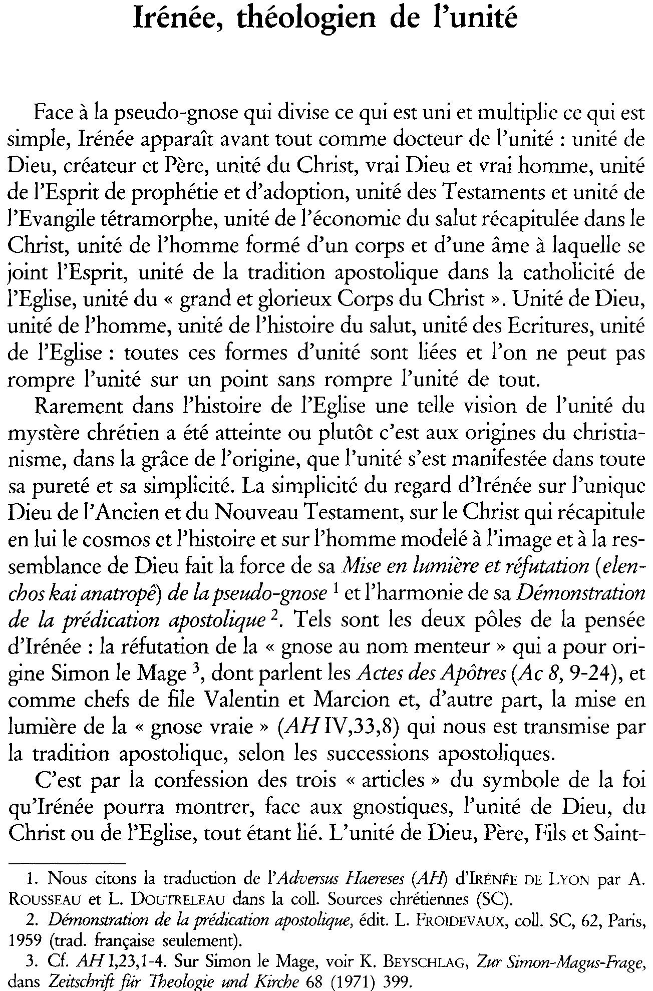 Irénée, théologien de l'unité