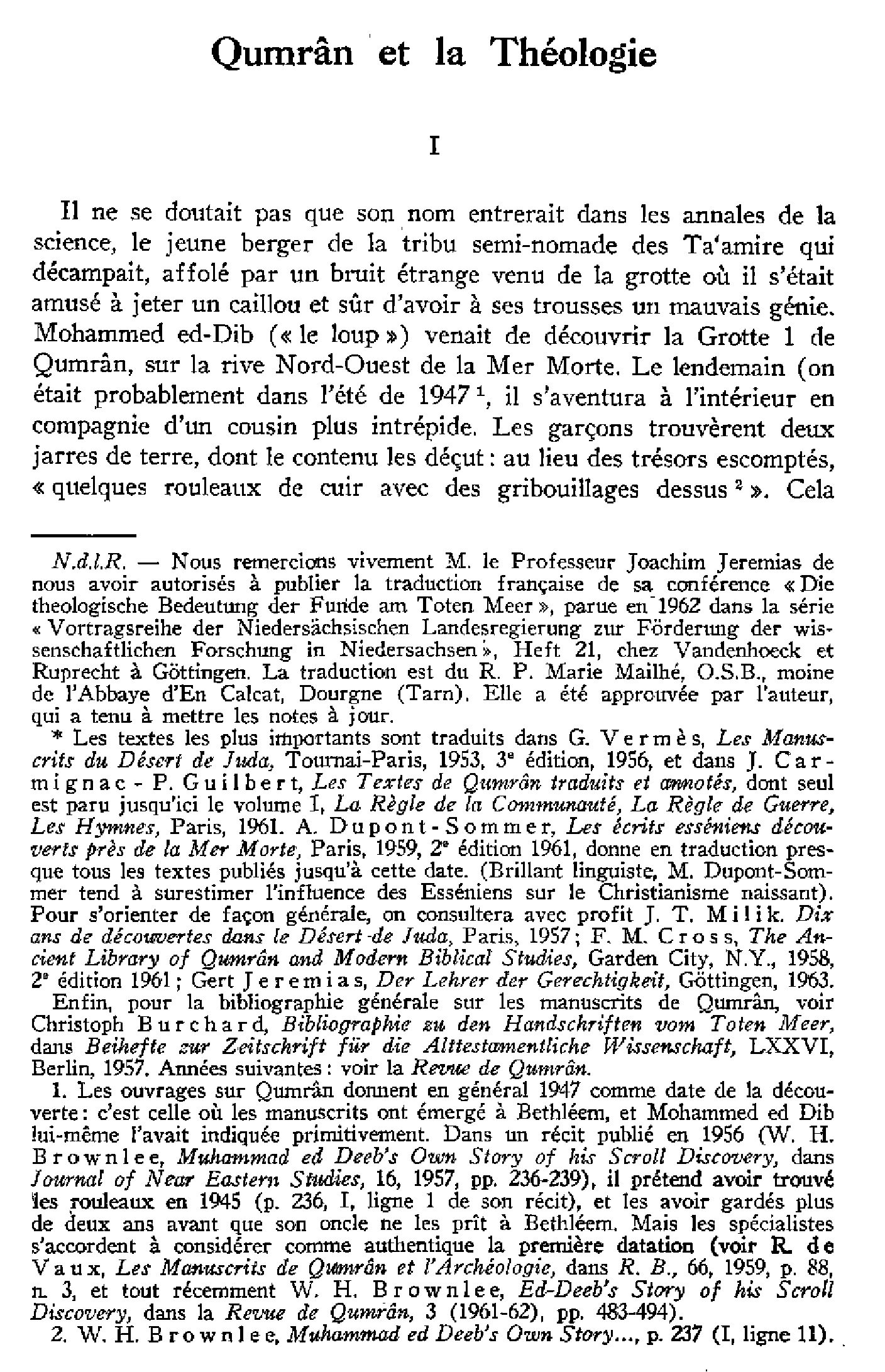 Qumrân et la Théologie