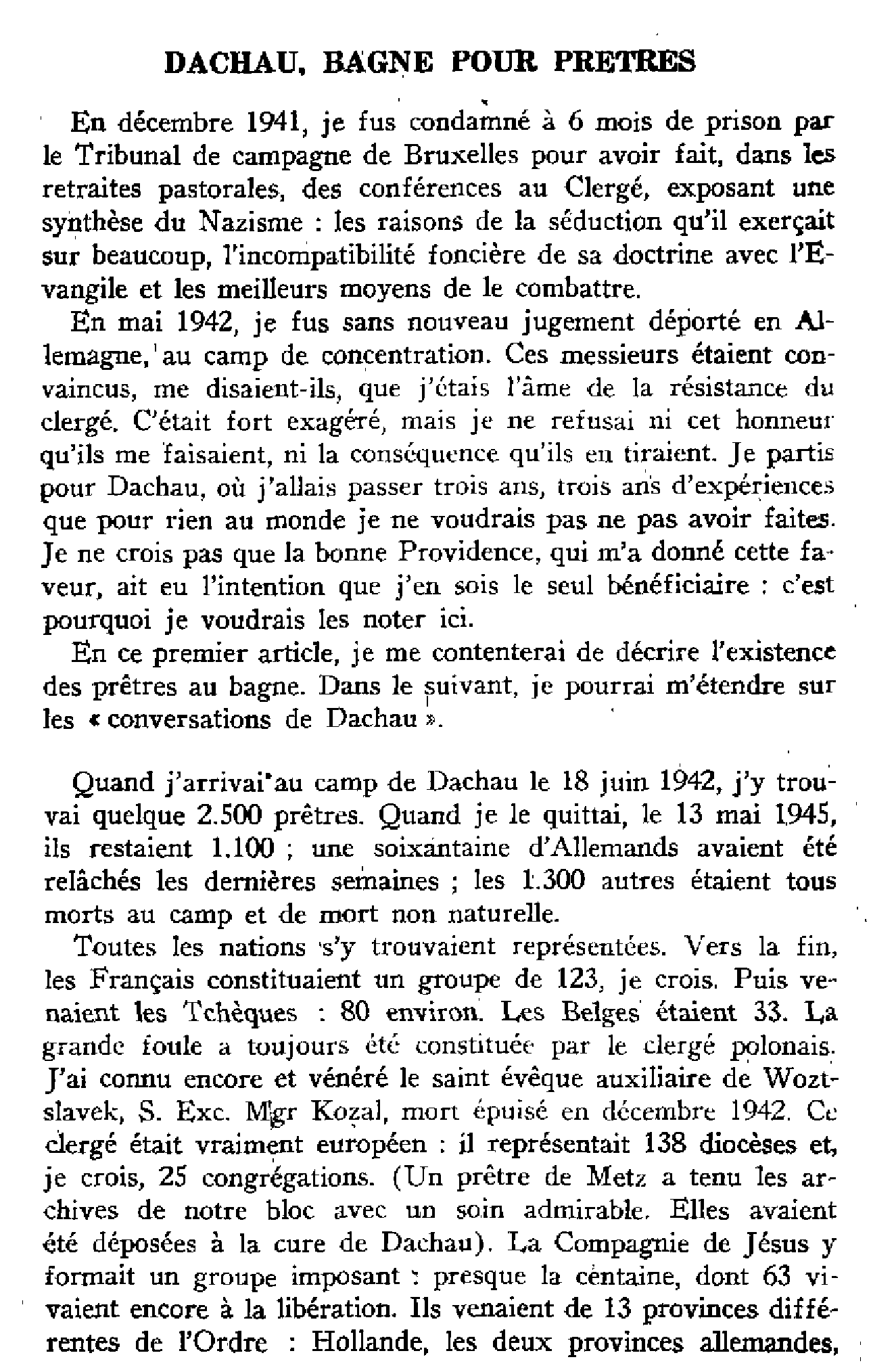 Dachau, bagne pour prêtres