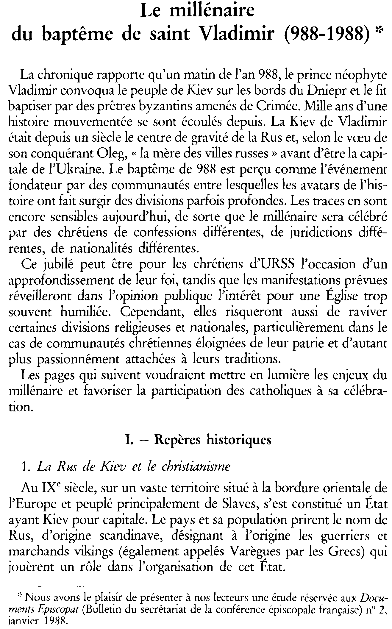 Le millénaire du baptême de saint Vladimir (988-1988)
