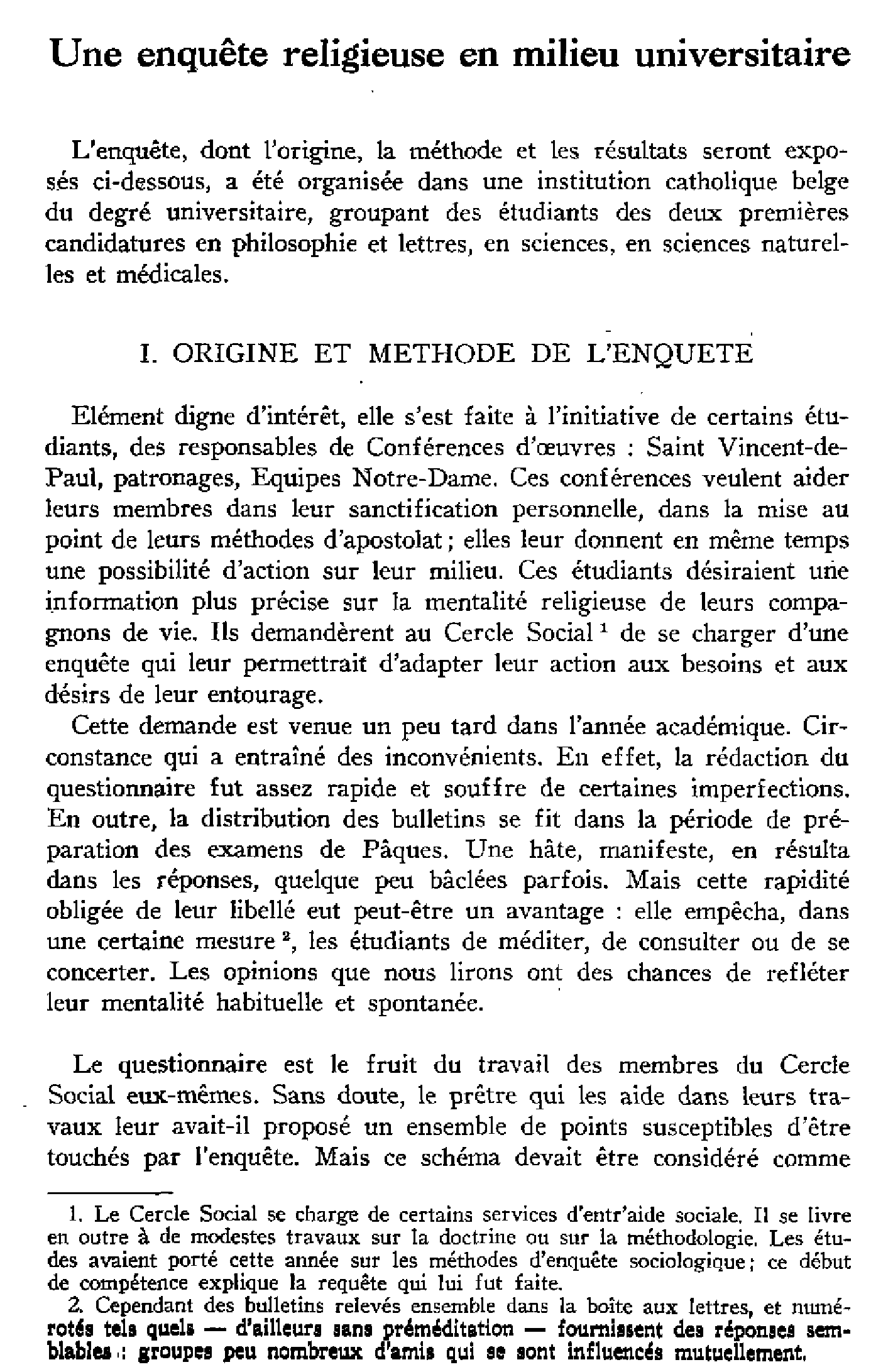 Une enquête religieuse en milieu universitaire