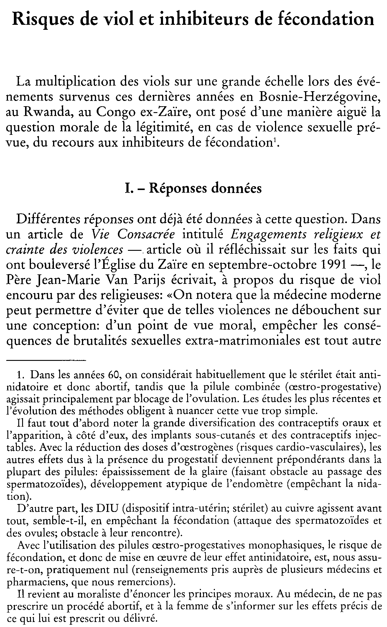 Risques de viol et inhibiteurs de fécondation