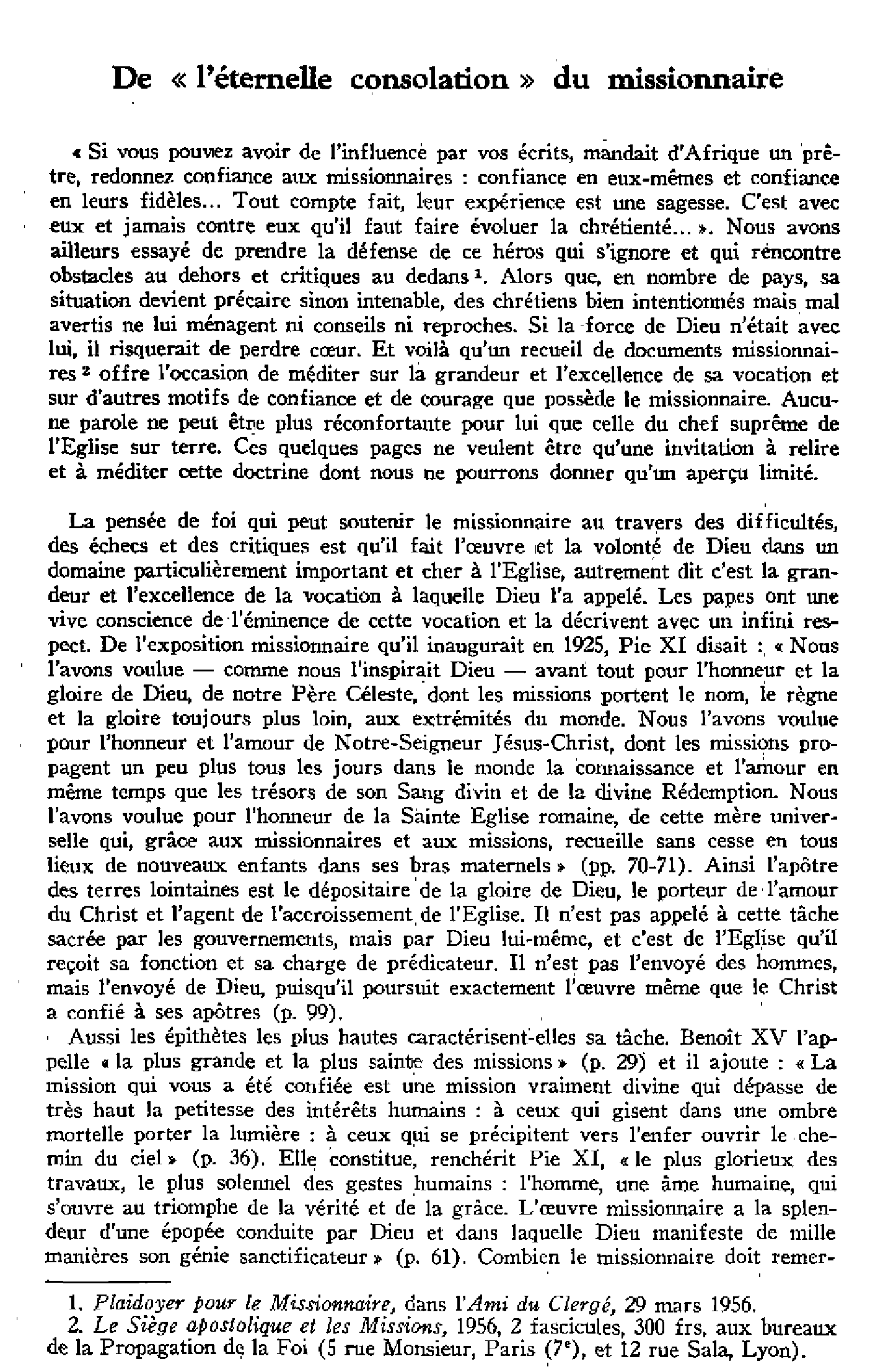 De « l'éternelle consolation » du missionnaire
