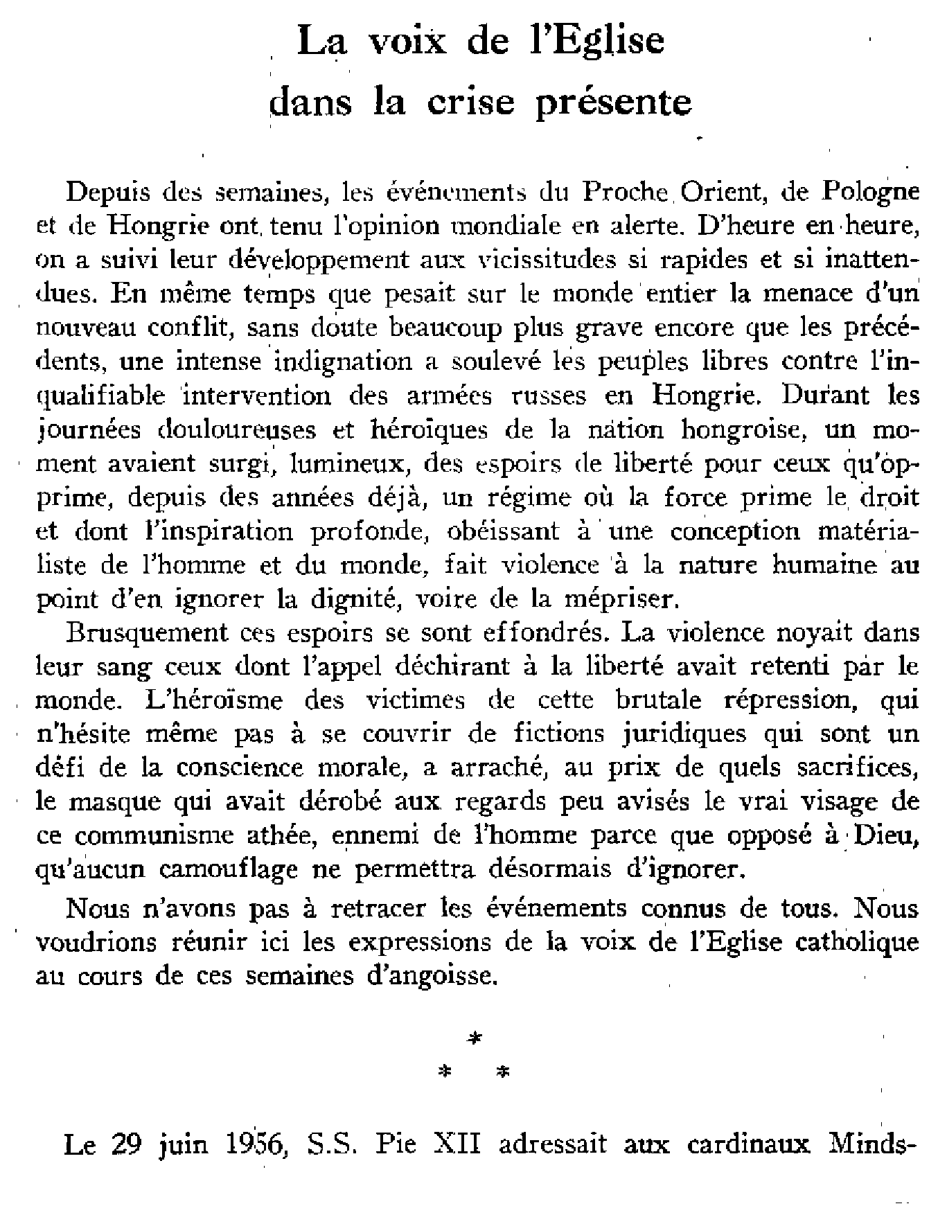 La voix de l'Église dans la crise présente