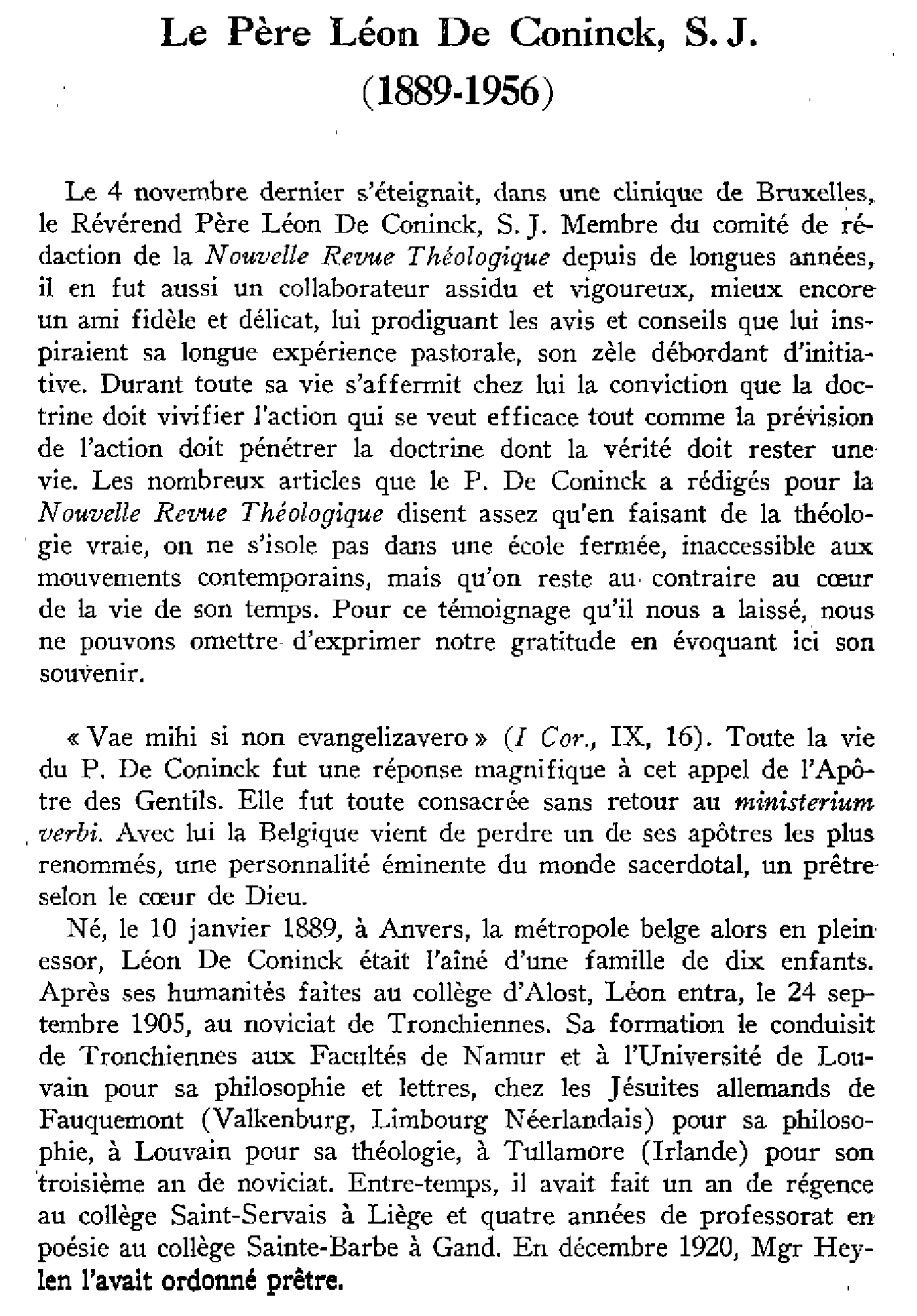 In memoriam. Le Père Léon De Conick, s.j. (1889-1956)