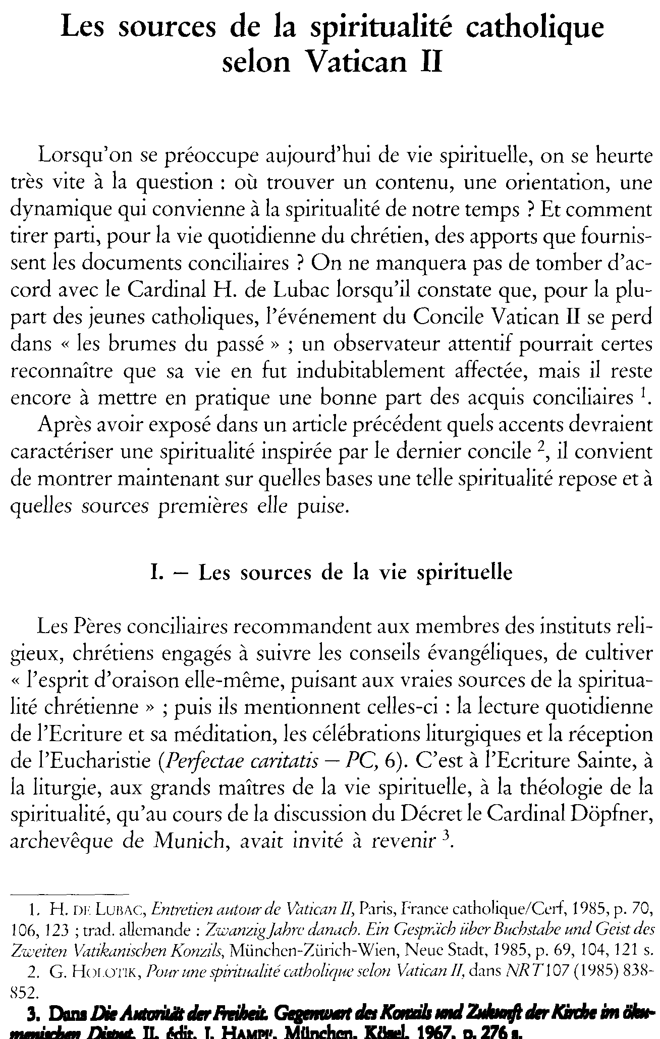 Les sources de la spiritualité catholique selon Vatican II
