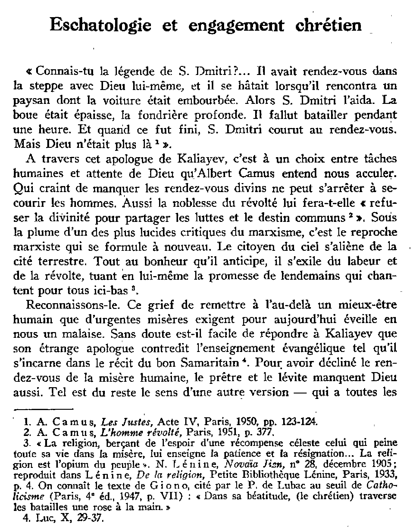 Eschatologie et engagement chrétien