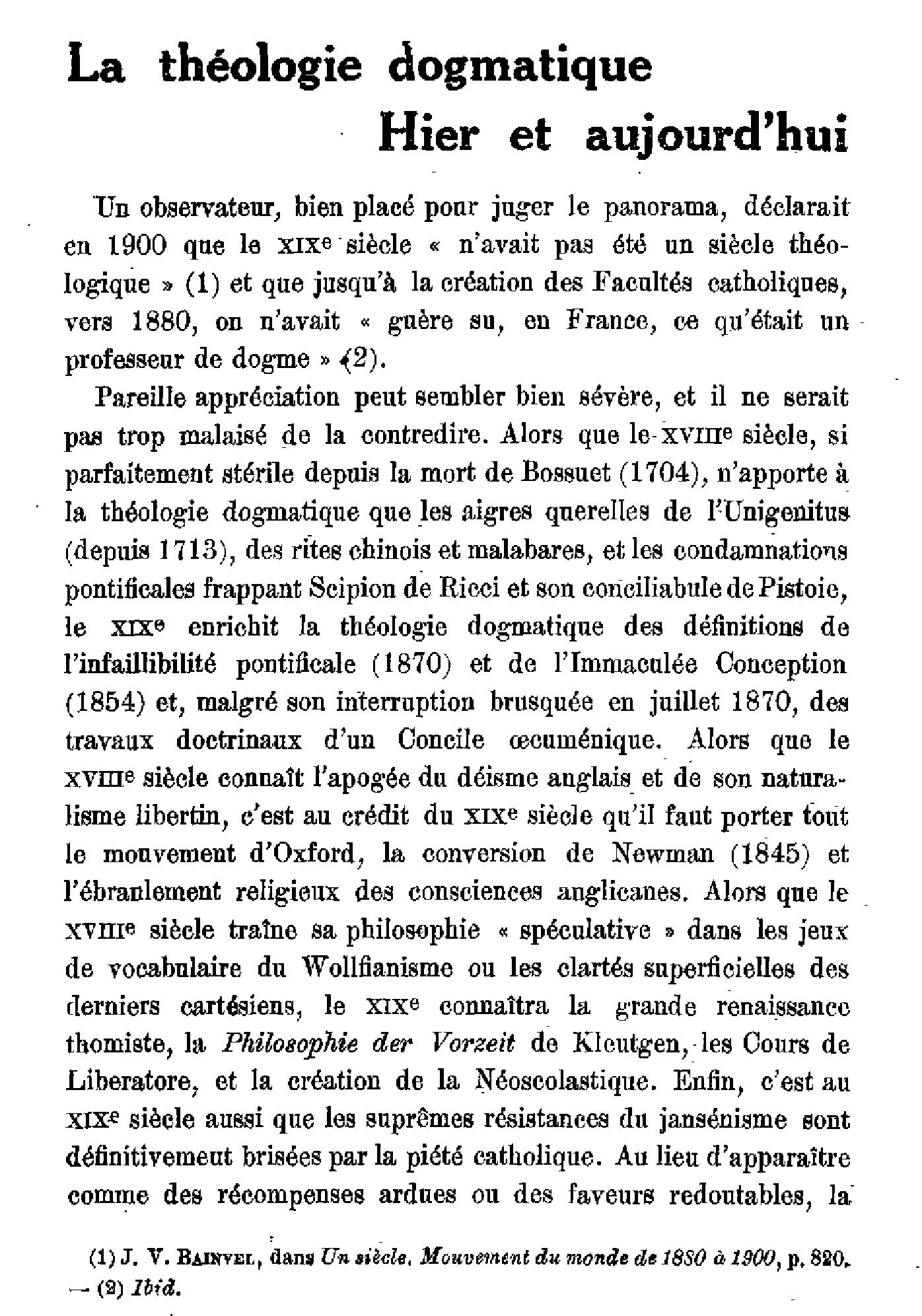 La théologie dogmatique hier et aujourd'hui