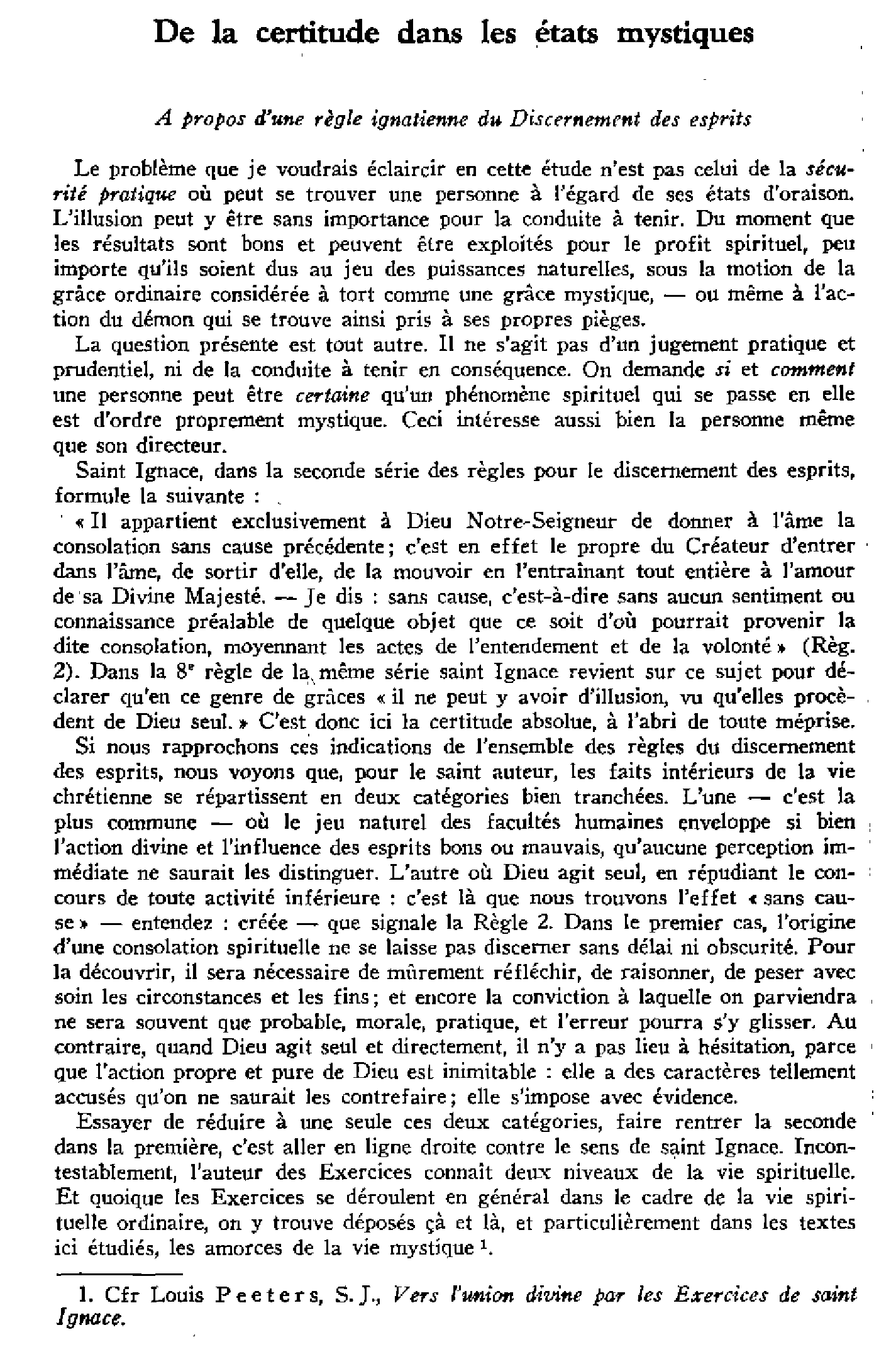 De la certitude dans les états mystiques