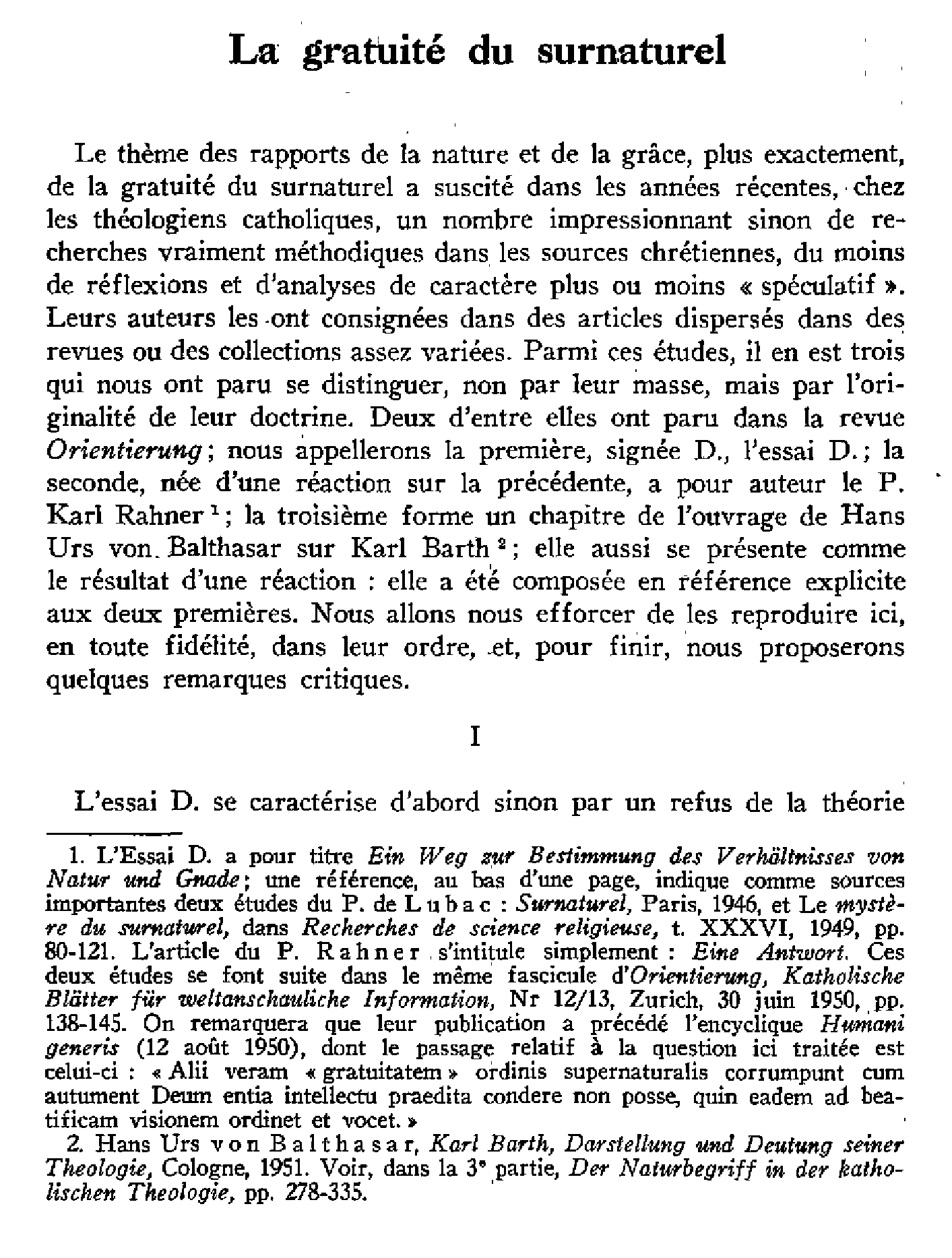 La gratuité du surnaturel