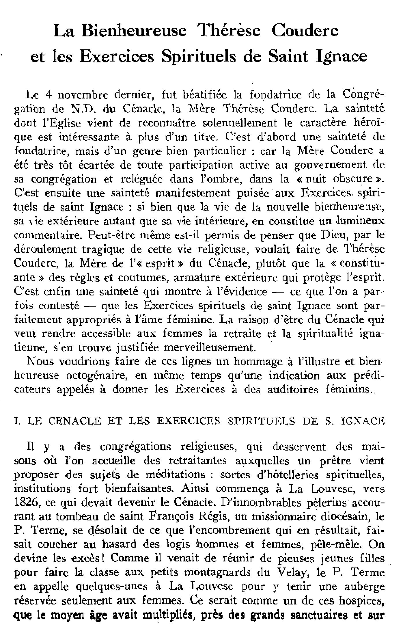 La Bienheureuse Thérèse Couderc et les Exercices Spirituels de Saint Ignace