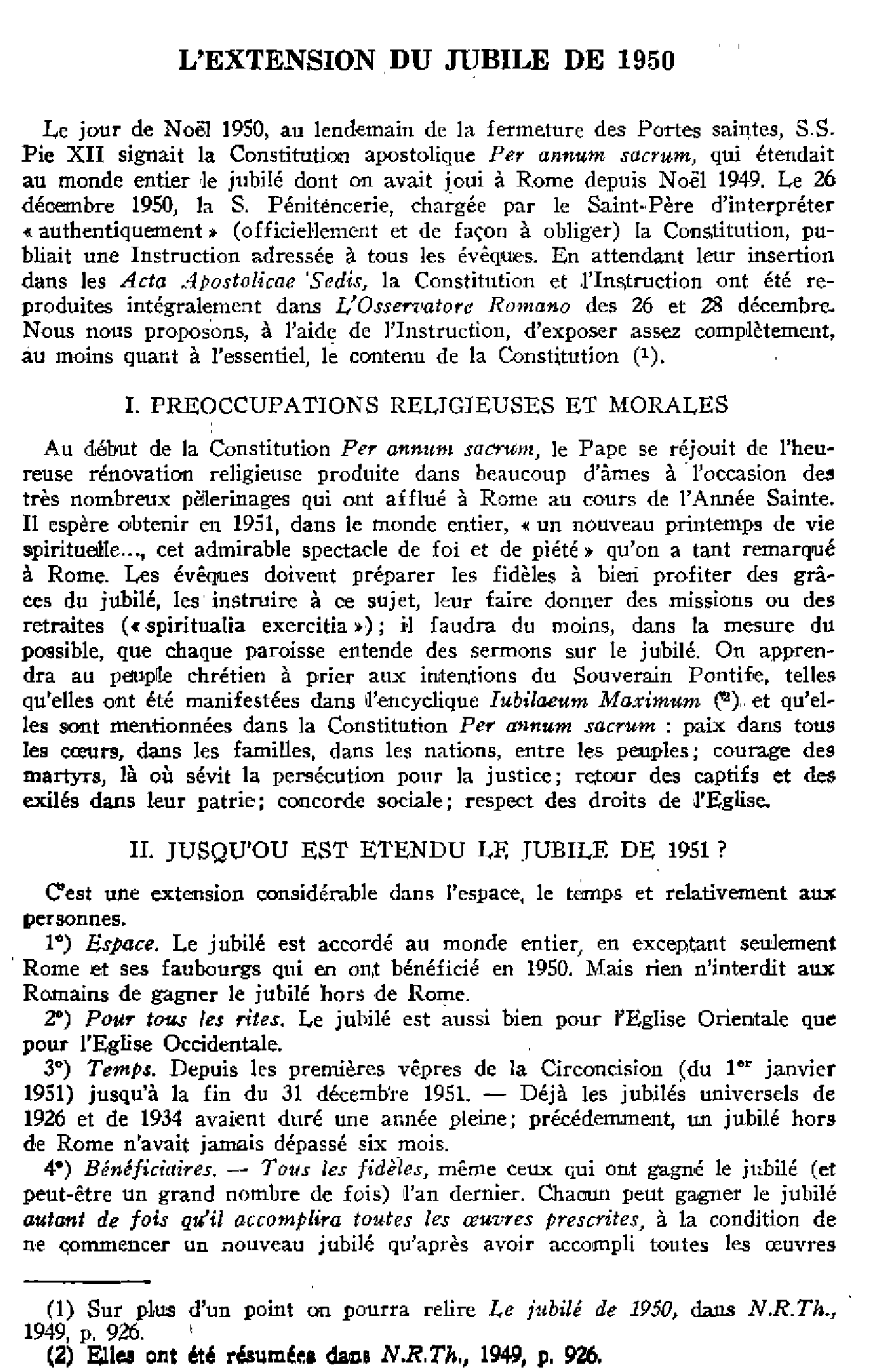 L'extension du Jubilé de 1950