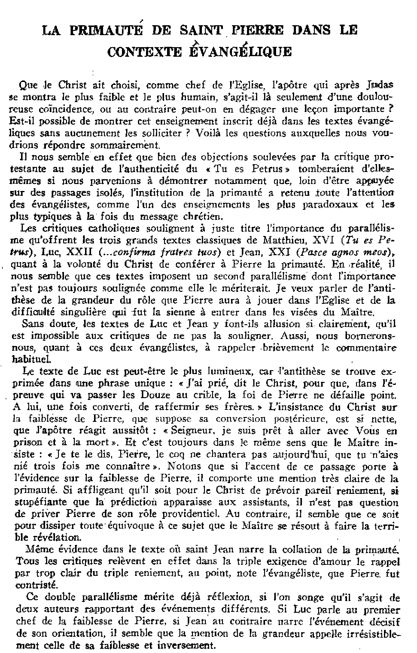 La primauté de Saint Pierre dans le contexte évangélique