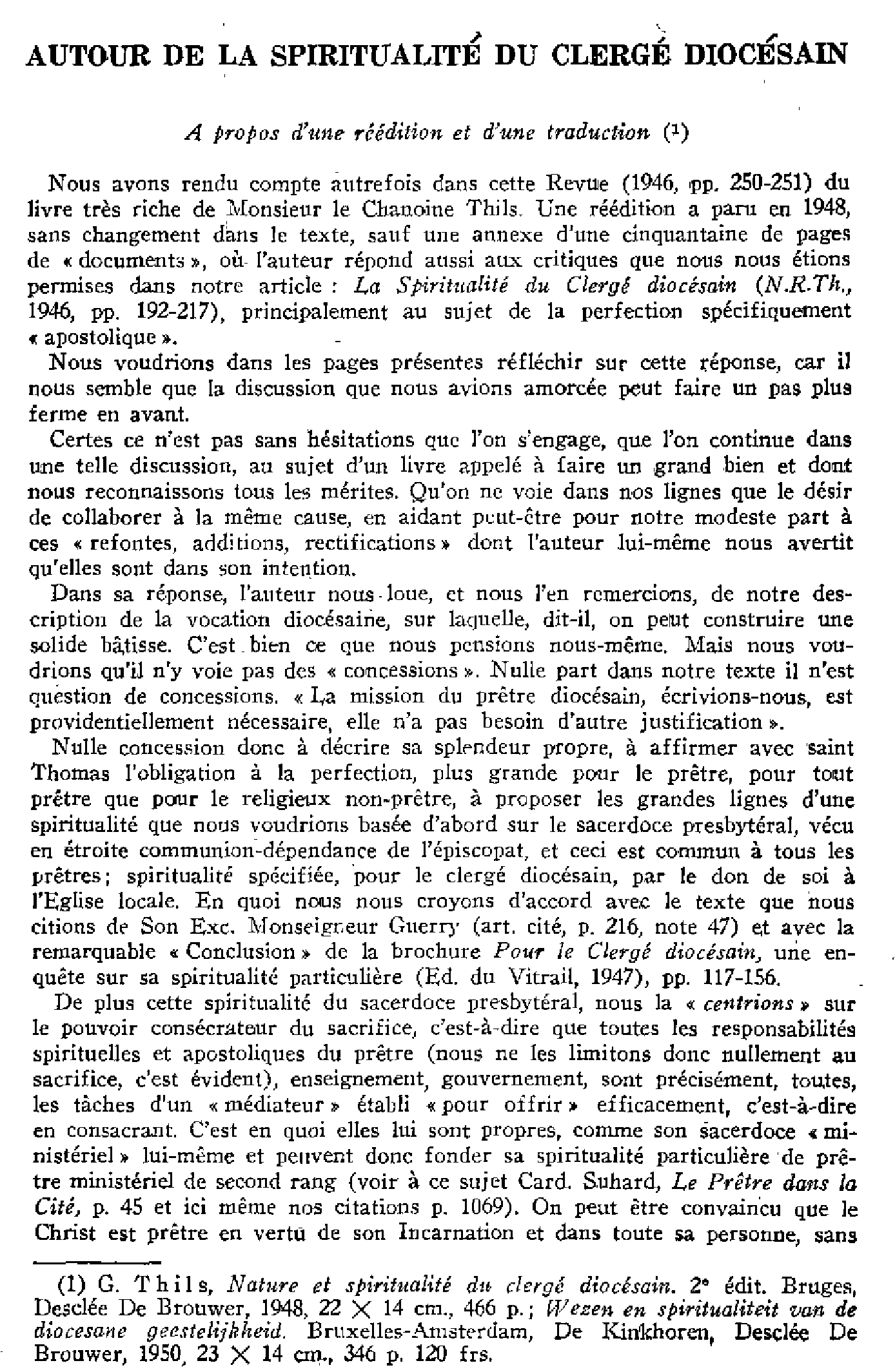 Autour de la spiritualité du clergé diocésain