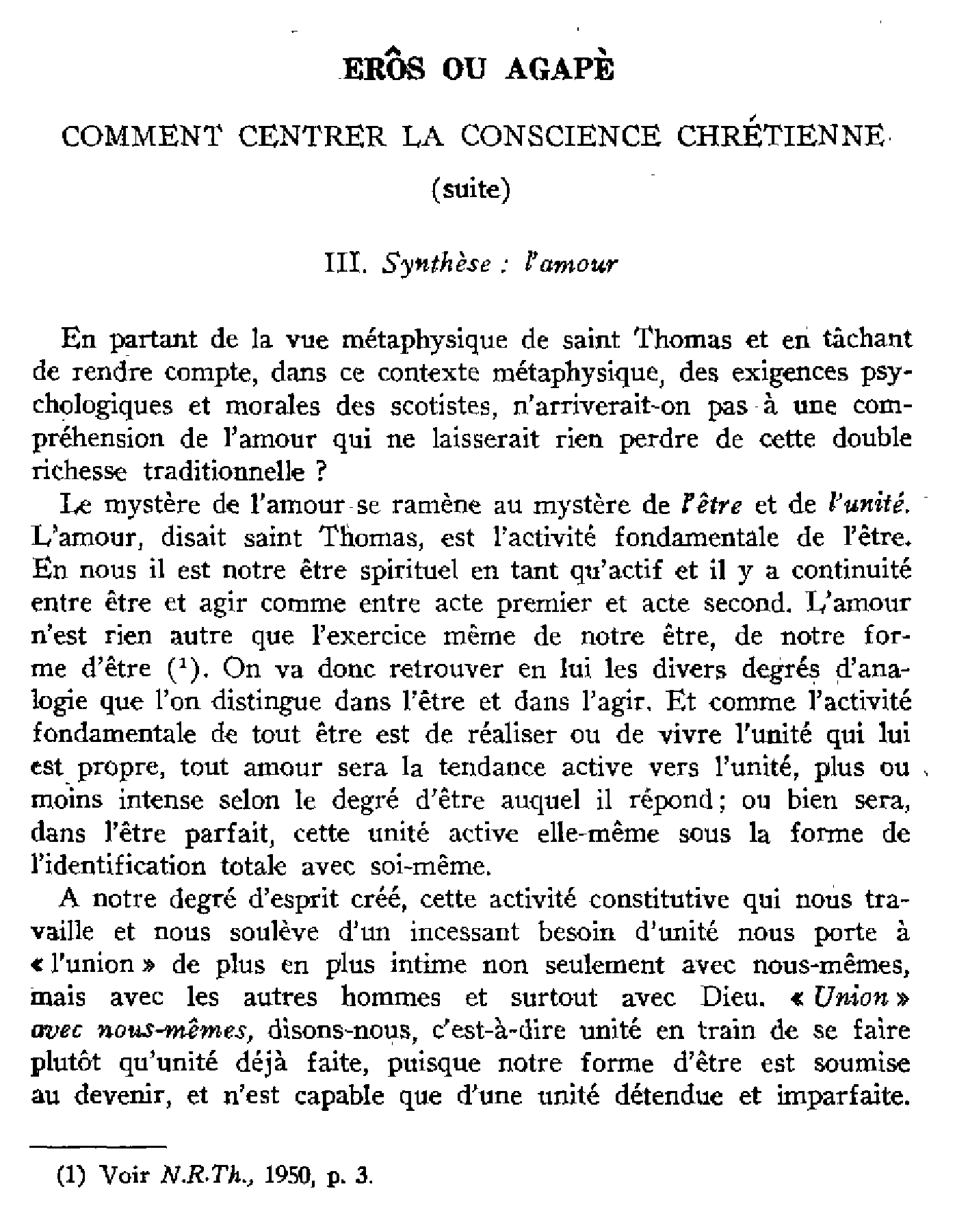 Erôs ou Agapè. Comment centrer la conscience chrétienne ? (suite)