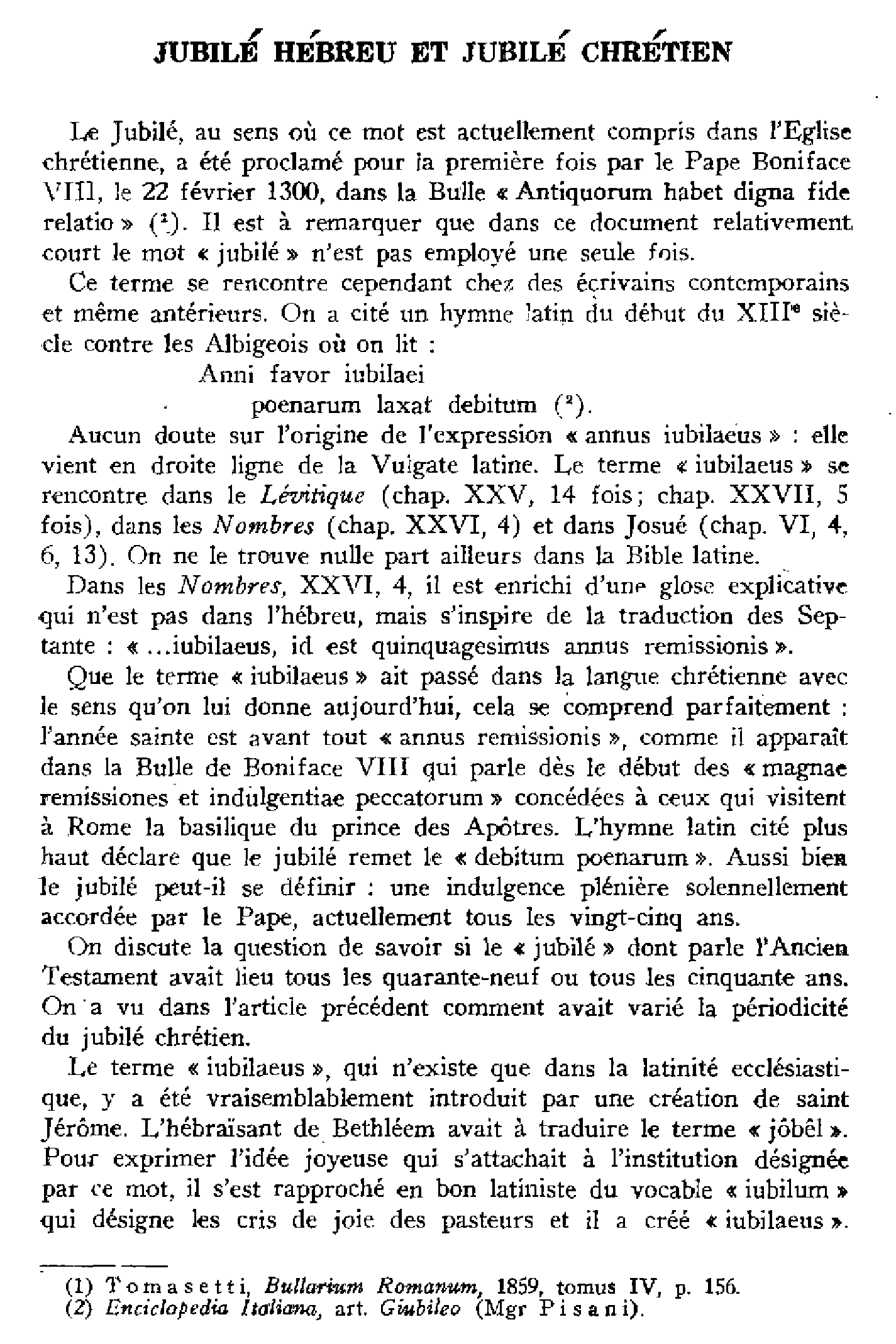 Jubilé hébreu et jubilé chrétien